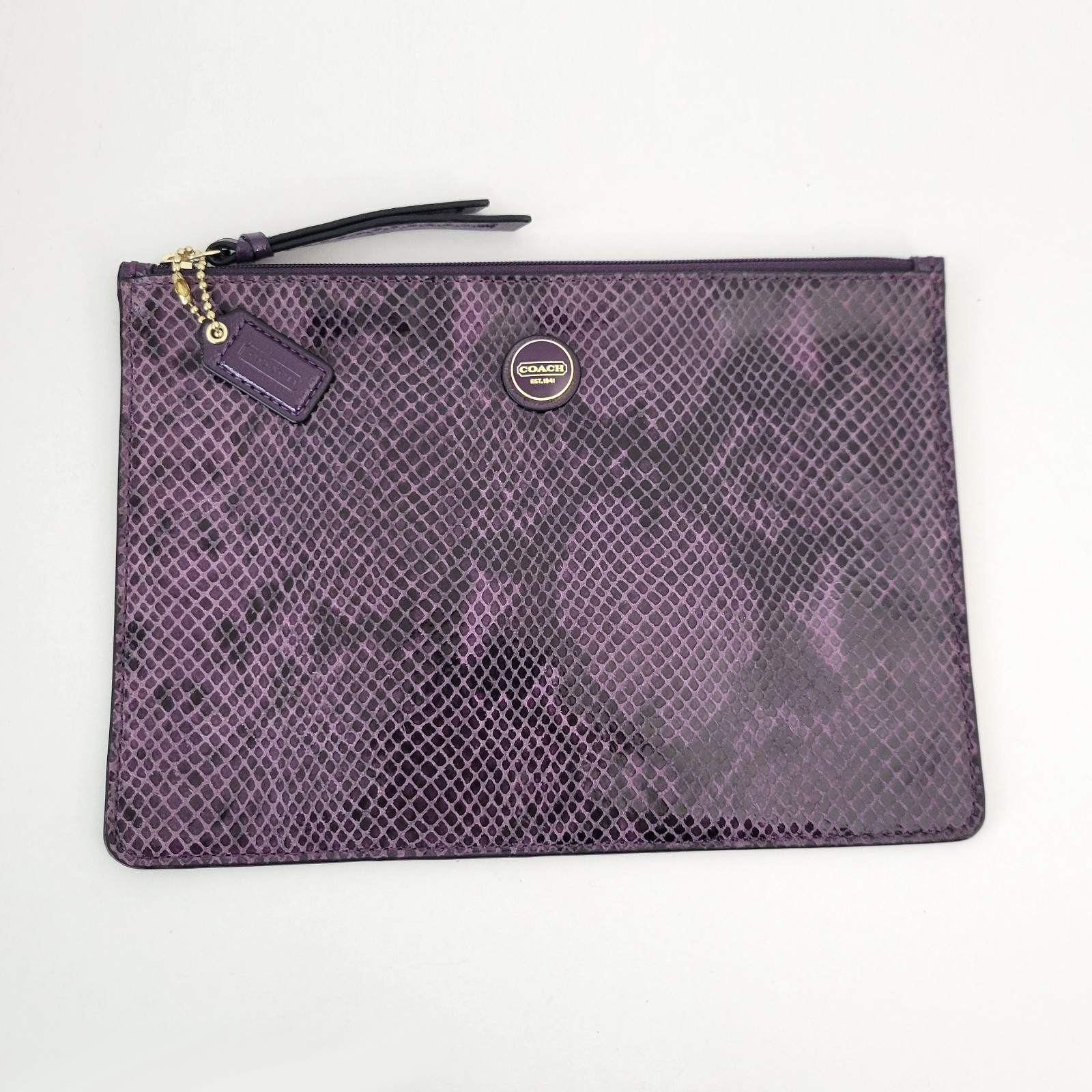 Coach Purple Python Snakeskin Clutch Tech Pouch 9.5 ” L x 6.5″ Ht