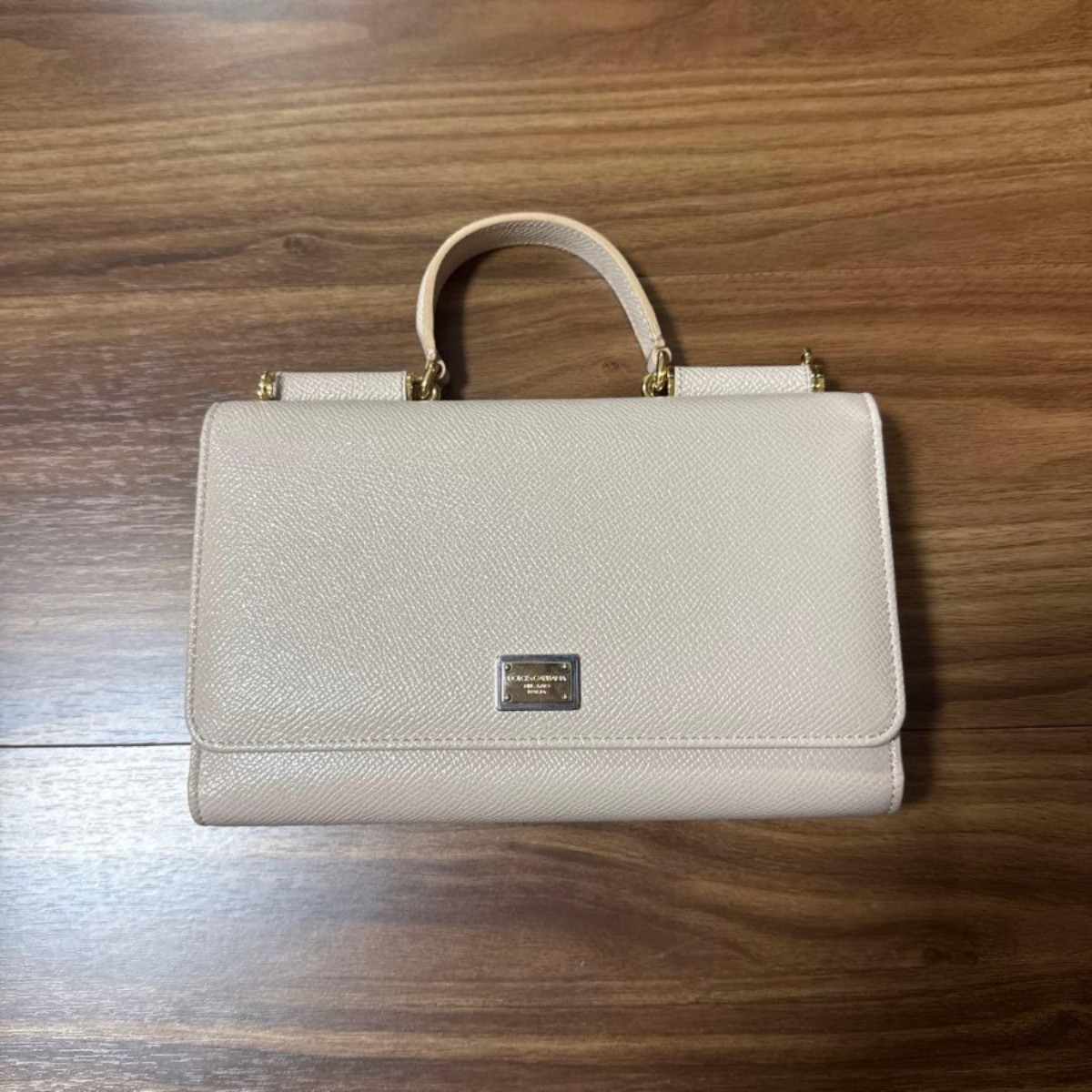 Authentic Dolce & Gabbana Sicily Bag Beige Nude Dauphine Leather Medium GHW