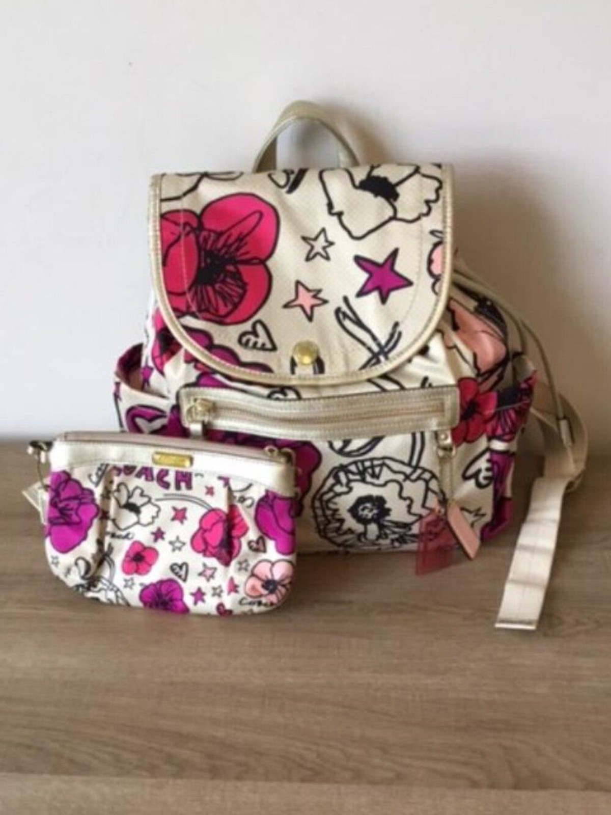 Coach Kyra Floral Poppy F19284 Backpack Handbag Purse and Wristlet w/Hangtags