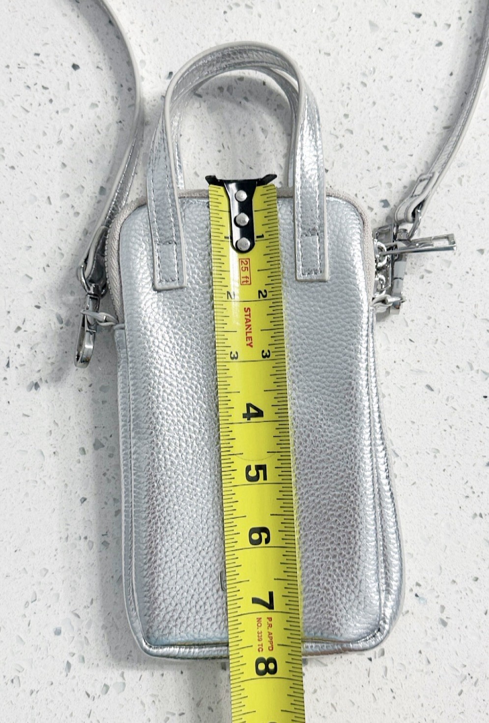 United Colors of Benetton Silver Mini Crossbody Bag Phone Purse Metallic Handbag