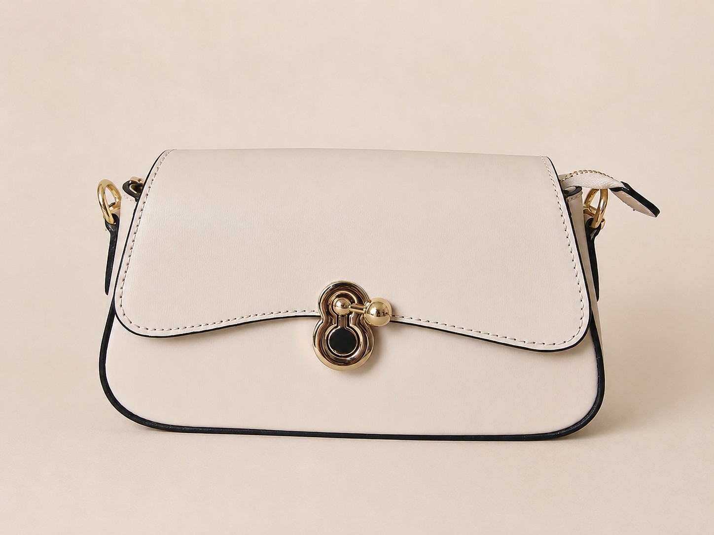 Italian Leather Ivory White Bag, Structured Shoulder Purse- Elegant Crossbody