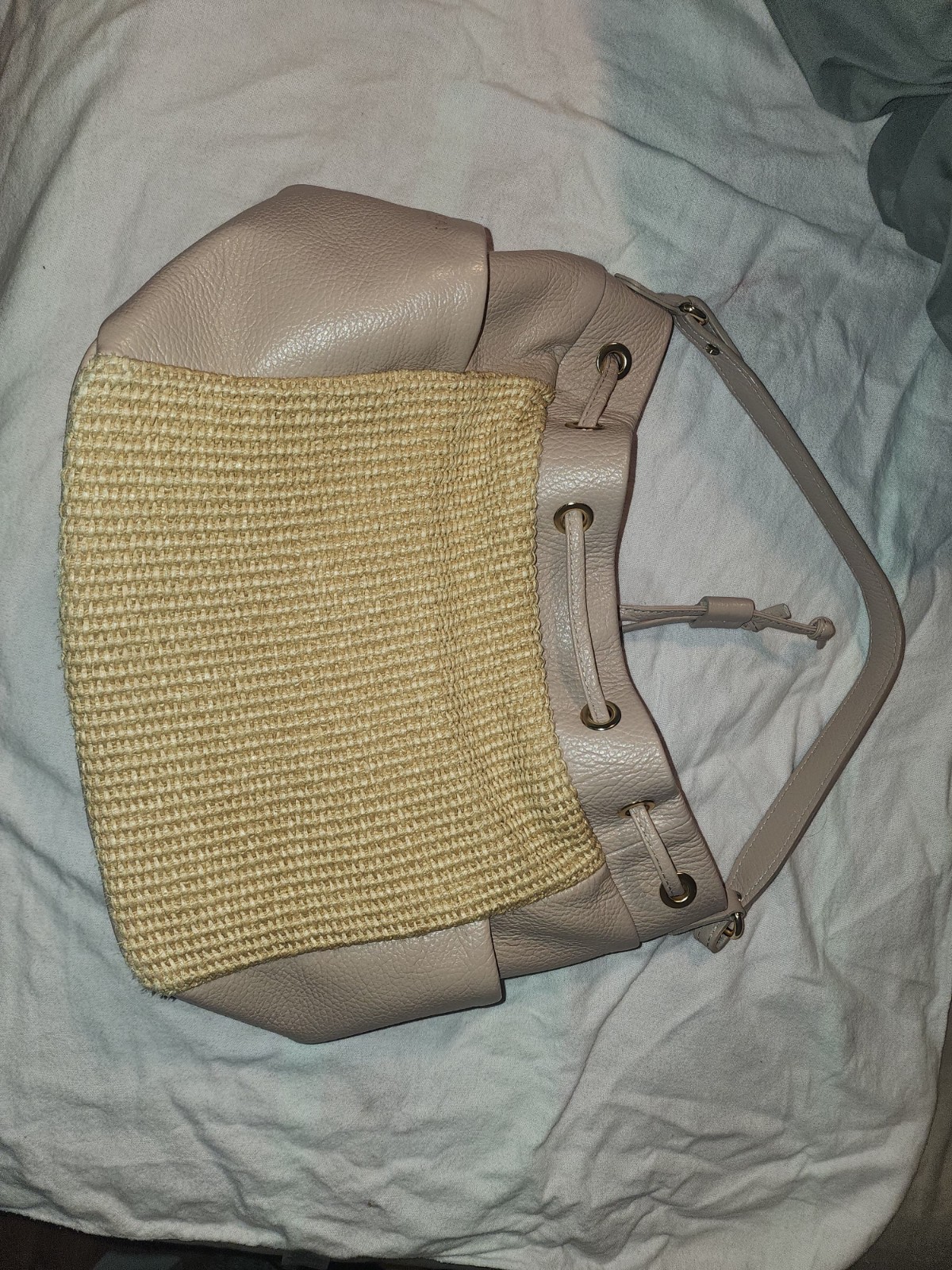 Unica firenze italian leather straw purse nude new with tags style G13