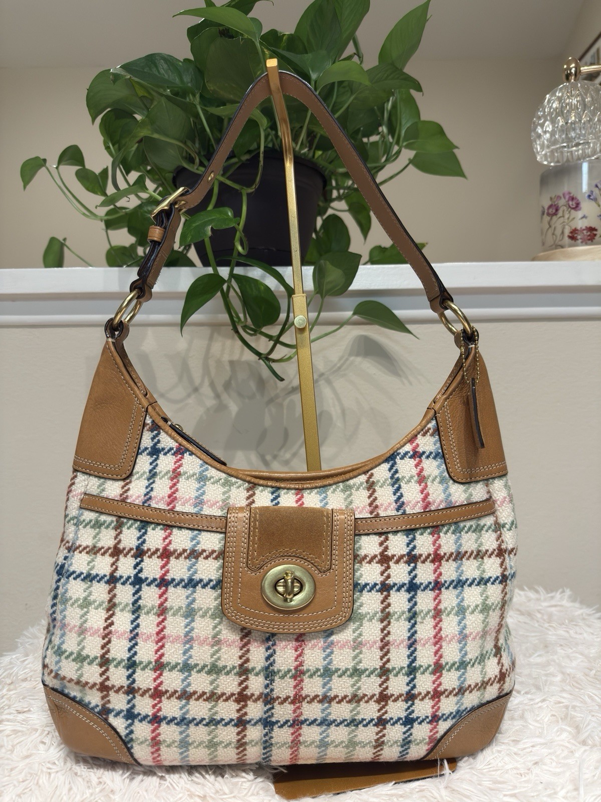 Coach Y2K Hamptons Tattersall Handbag Hobo Shoulder Bag F13983