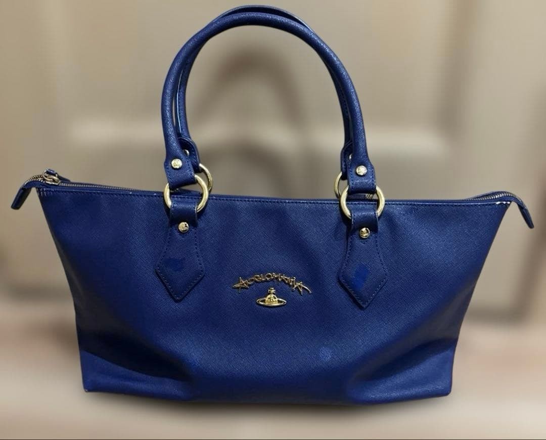 Vivienne Westwood Anglomania Large Blue Leather Handbag 25x46x15cm #FF AGA