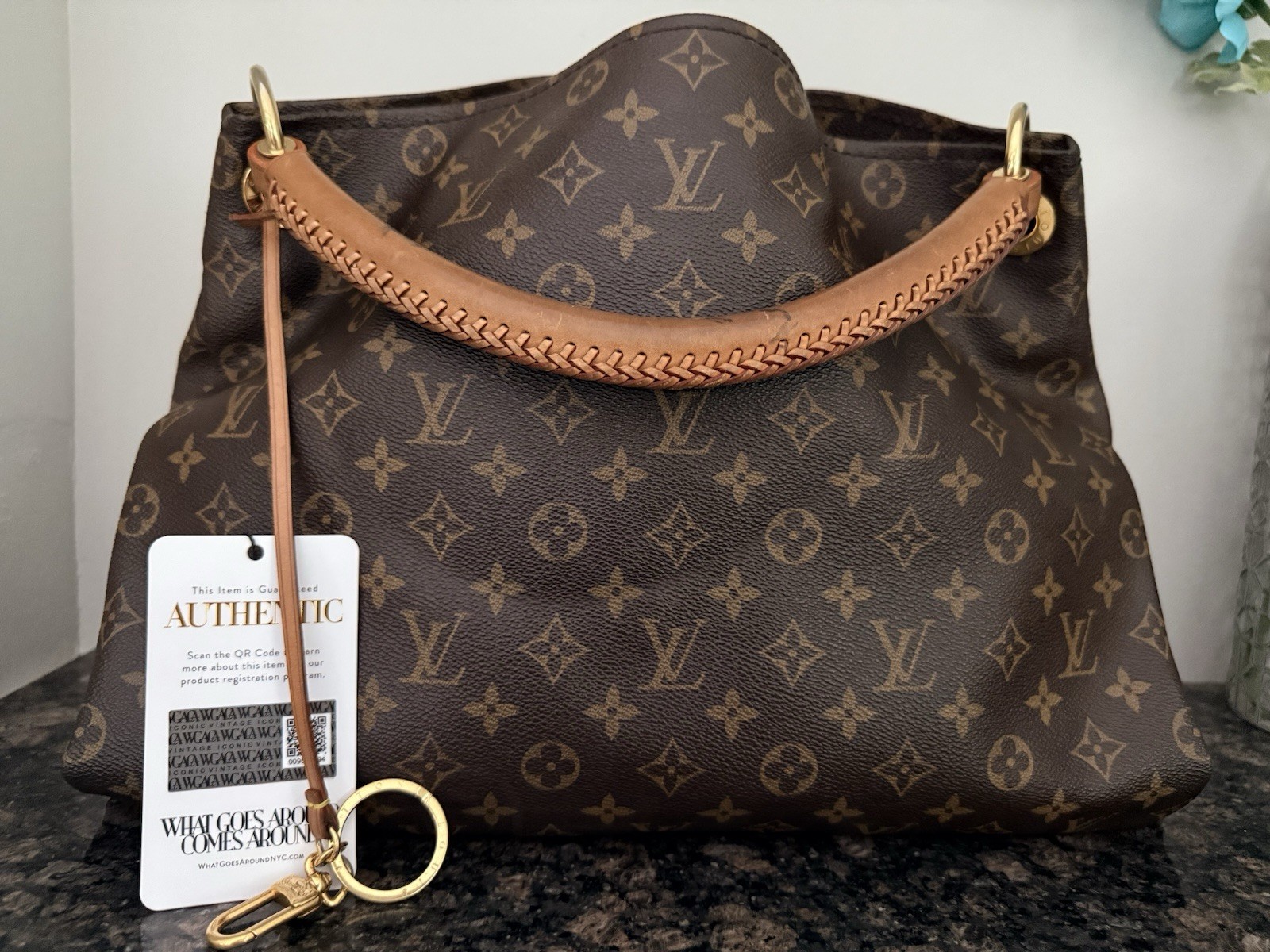 Louis Vuitton Monogram Brown Shoulder Bag w/ Bag Charm Gold Hardware