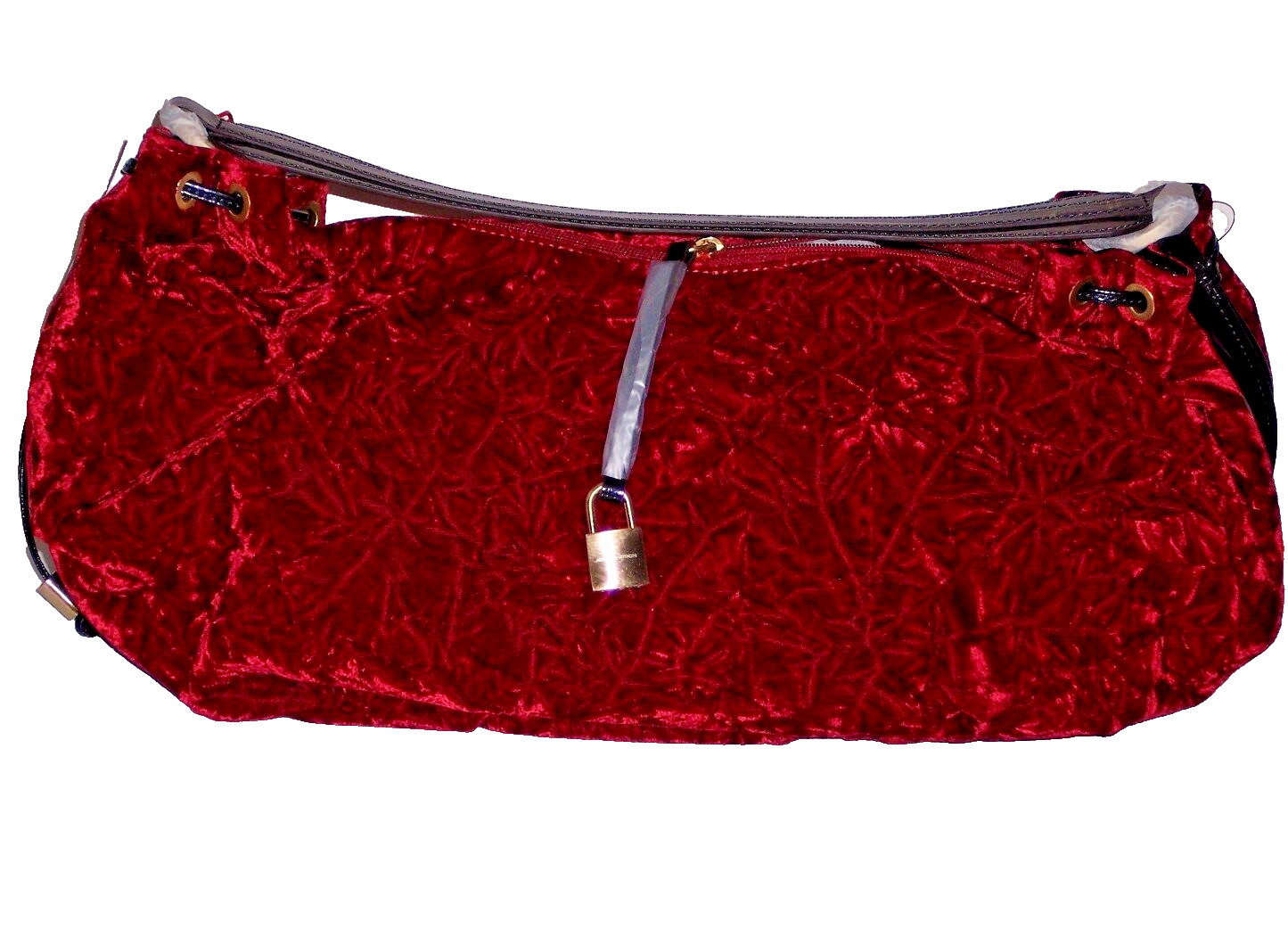 Adrienne Vittadini Dorthea Red Crushed Velvet Leather Trim Hobo Handbag Viscose