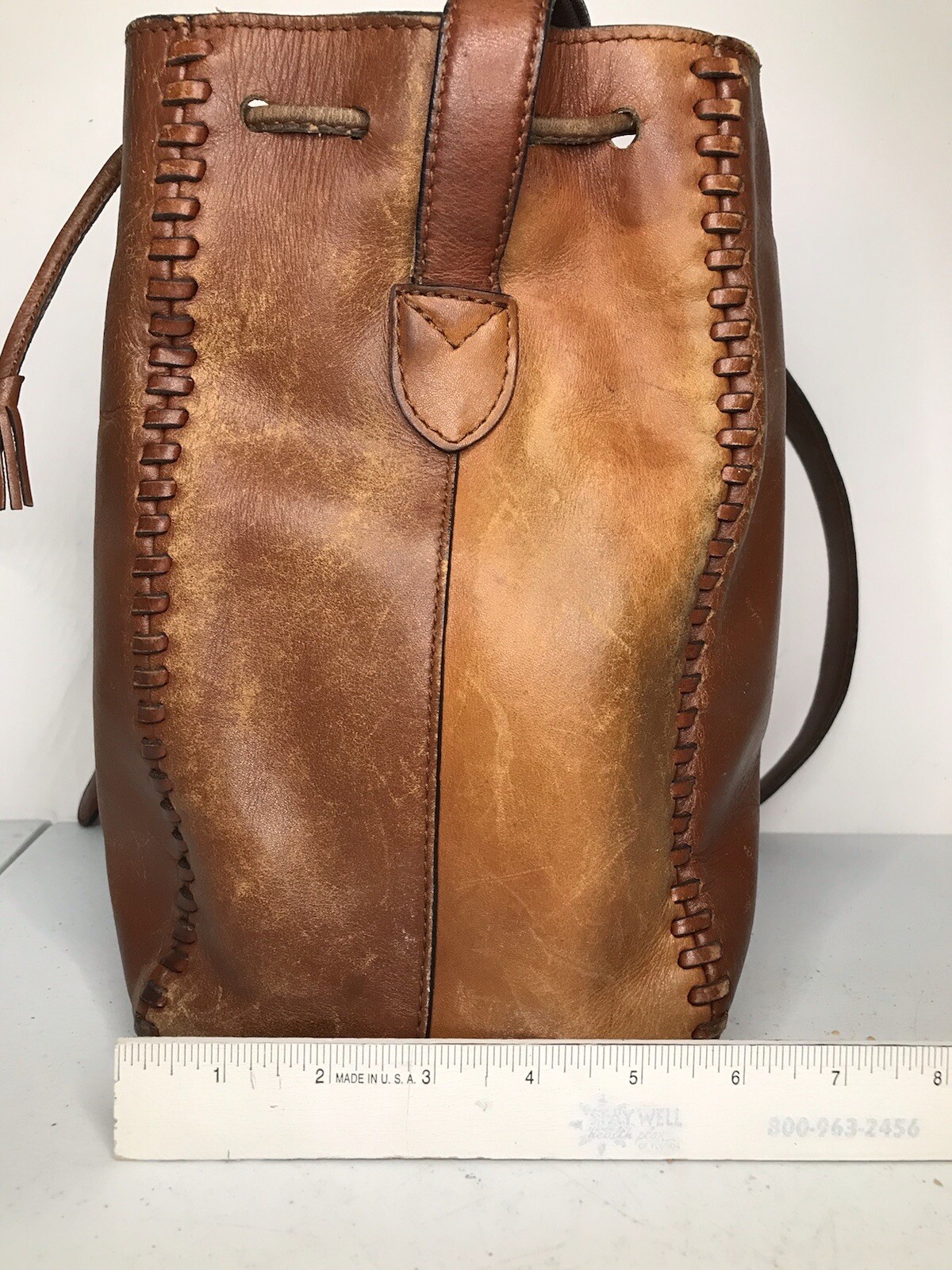 Re CREATION Crossbody Leather Purse Stiched Bag Tan