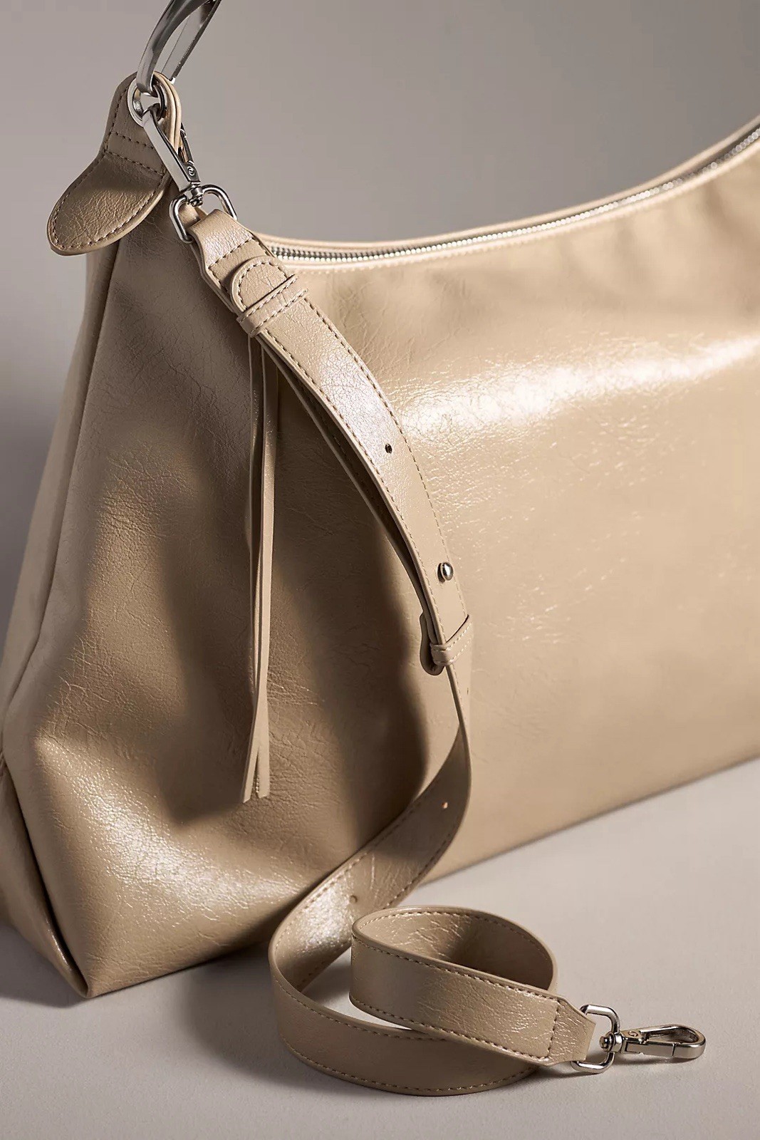 Melie Bianco Charlie ESPRESSO Waxed Shiny Faux Leather Slouchy Bag ANTHRO NWT!
