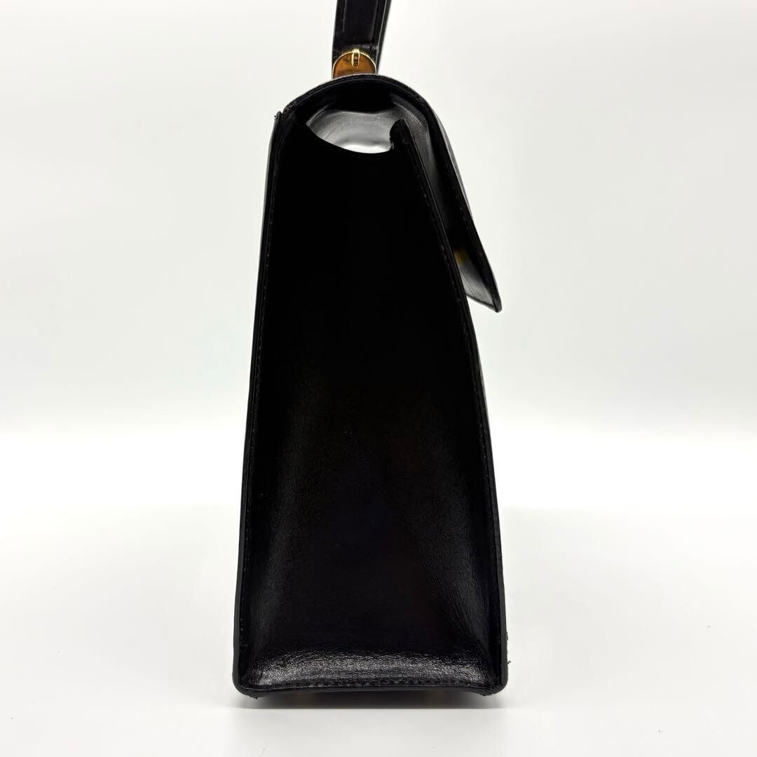 BALLY Handbag Leather Black Gold Self standing Authentic From Japan