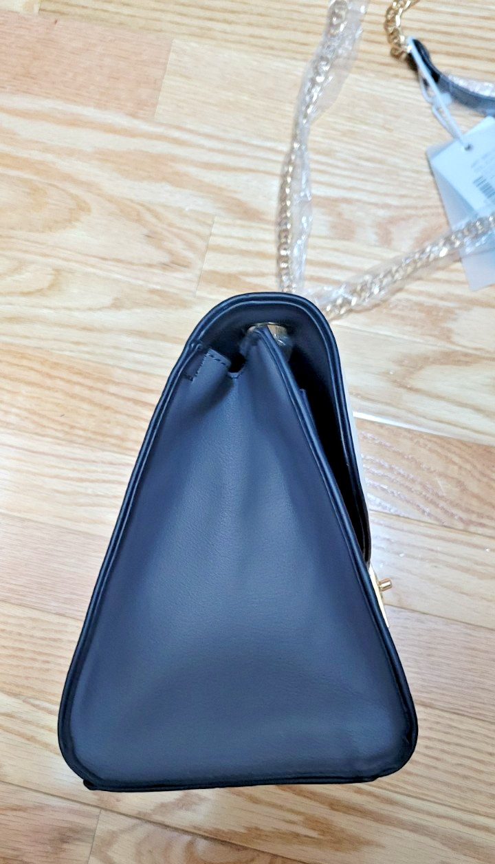 NEW w/Tags -Micussi Hand or Shoulder Bag- Gray, Ivory & Black w/Gold Chain Strap