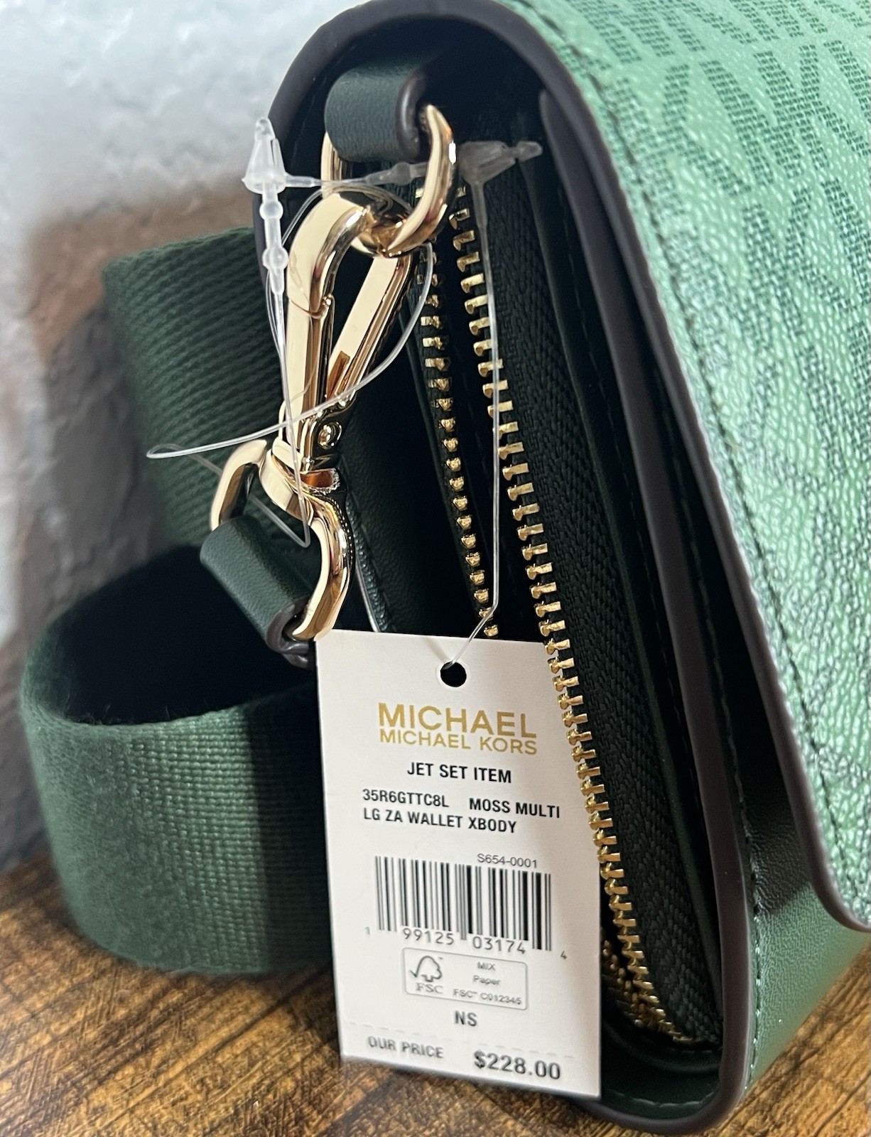 Michael Kors Jet Set Large Moss Multi Crossbody Bag with Logo & Zip Closure