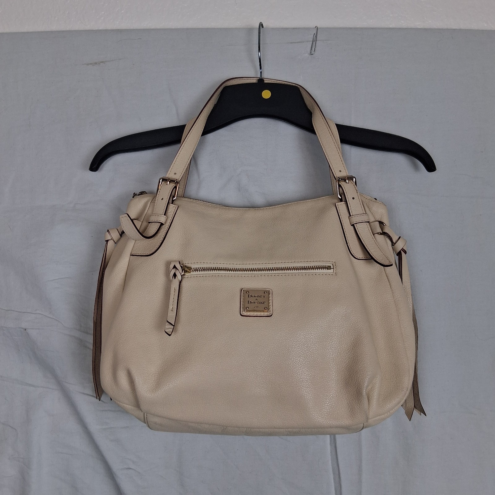 Dooney & Bourke Womens Handbag Nina Pebbled Leather Tote Satchel Purse Beige