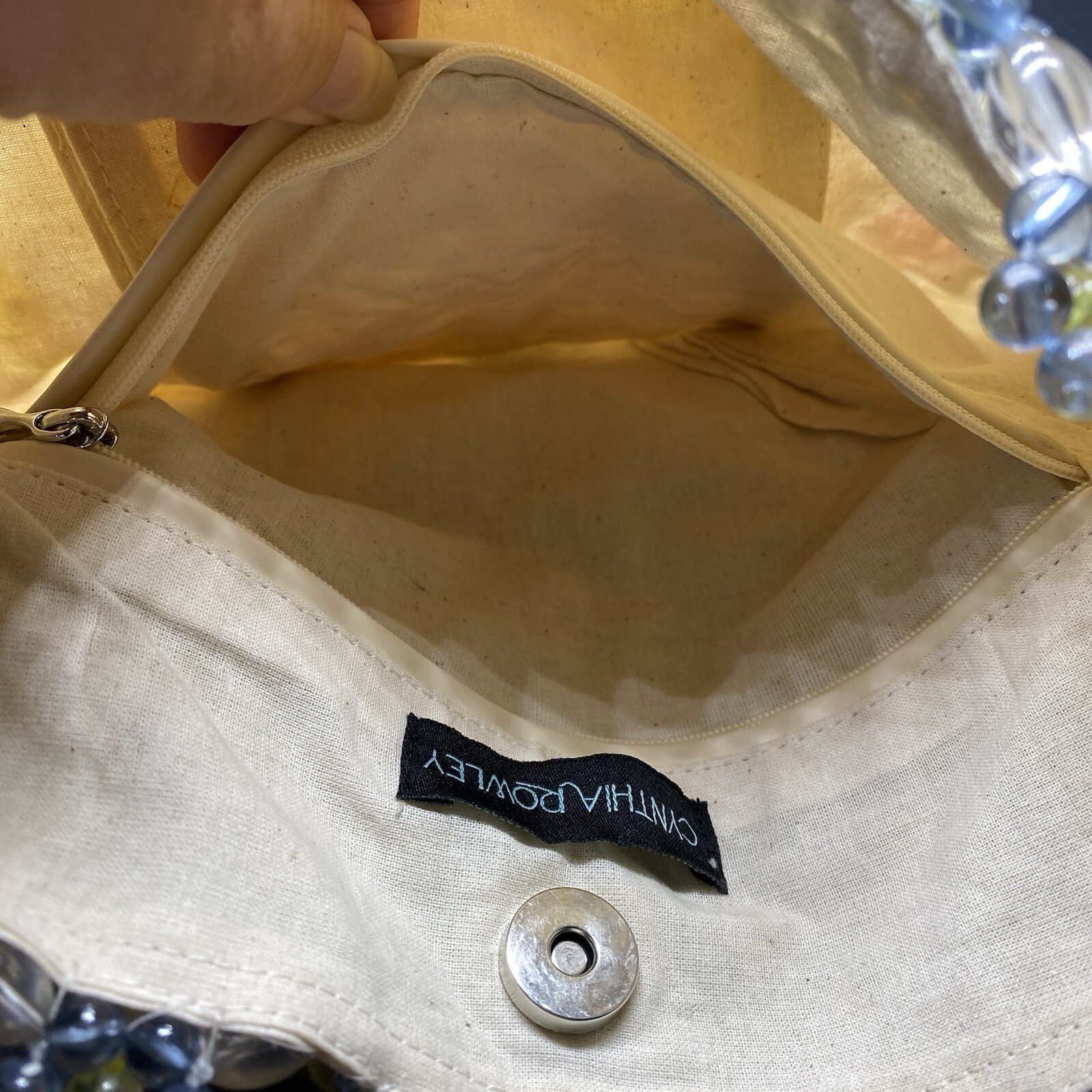 Cynthia Rowley Acrylic Flower Beaded Cotton Tote Shoulder Bag NEEDS REPAIR