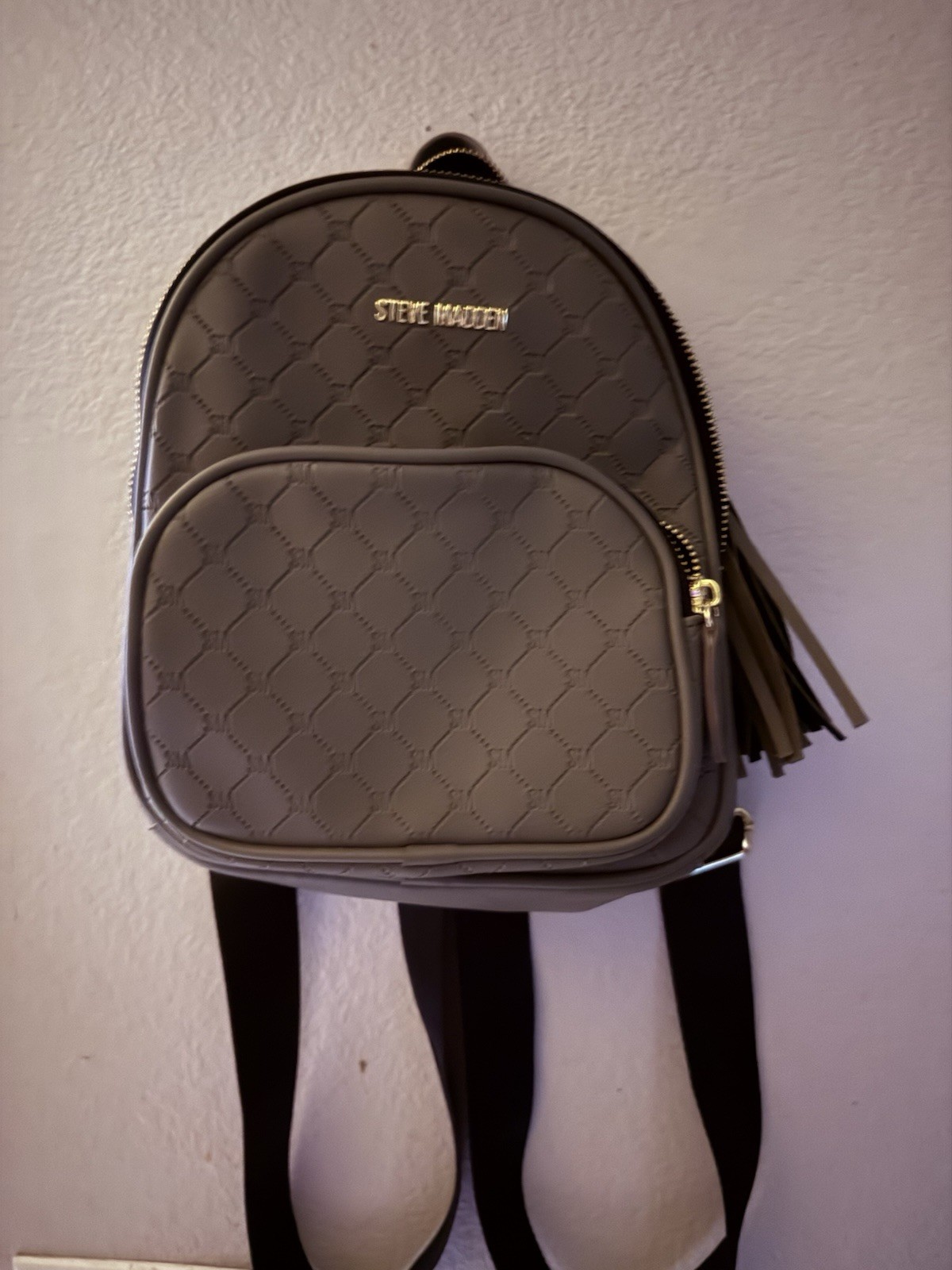 Steve Madden Quilted green Small Backpack Gold Hardware Zip Geometric Detach
