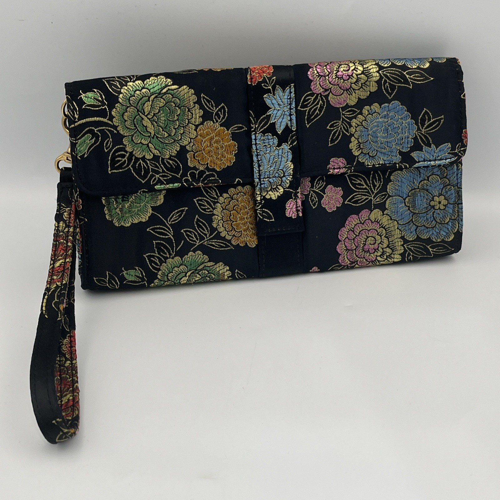 Charter Club Black Floral Clutch Purse Wrist Strap