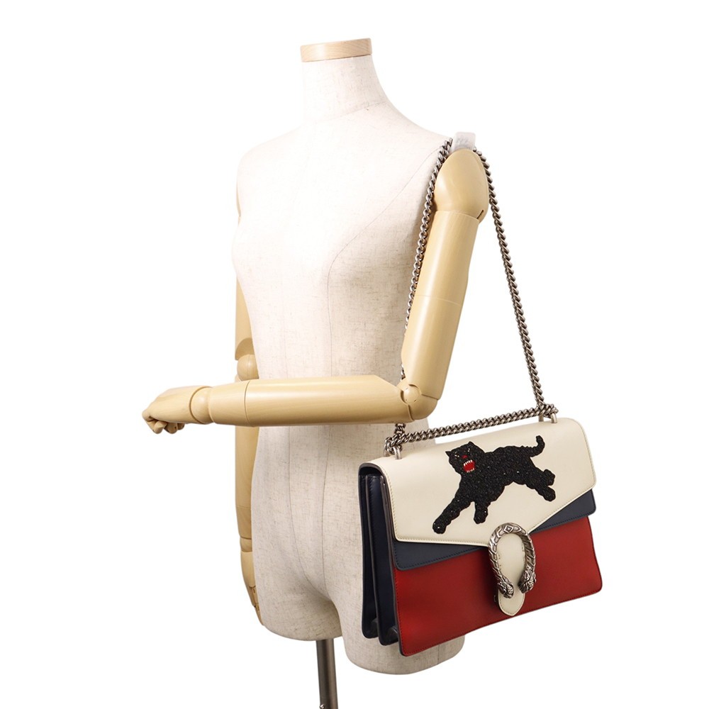 GUCCI Dionysus ChainShoulder Bag Leather White/Blue/Red 403348