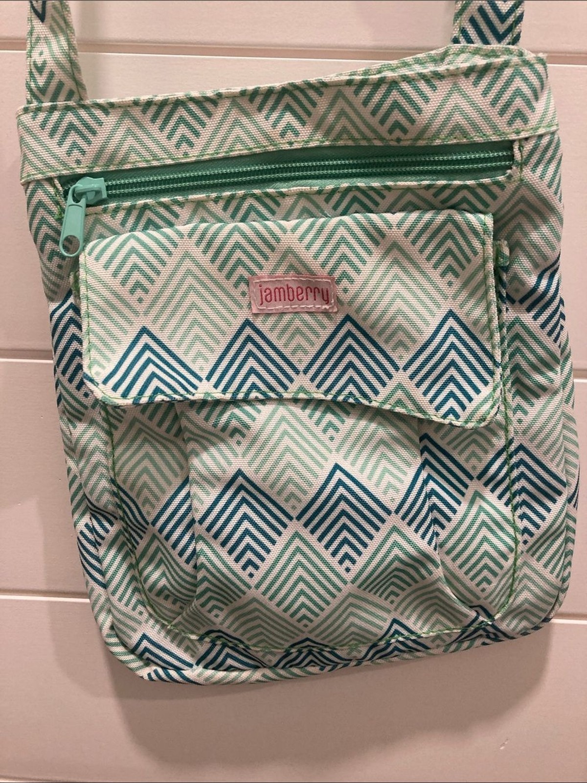 Jamberry Mint & Teal Chevron Crossbody Boho Hipster Bag Retired Pre-owned