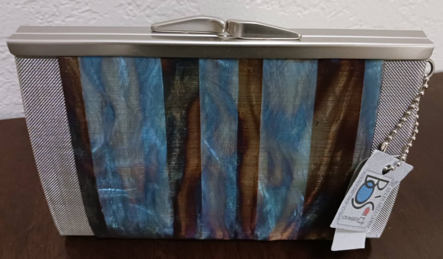 BO’S ART STUDIO Los Angeles “JULIET AQUA” Stainless Steel Mesh Evening Bag-NWT