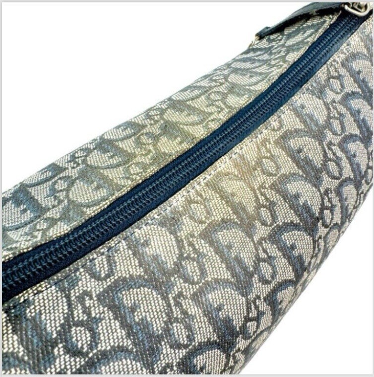 DIOR Trotter Bag Crossbody Shoulder Bag Canvas Nylon Navy Silver