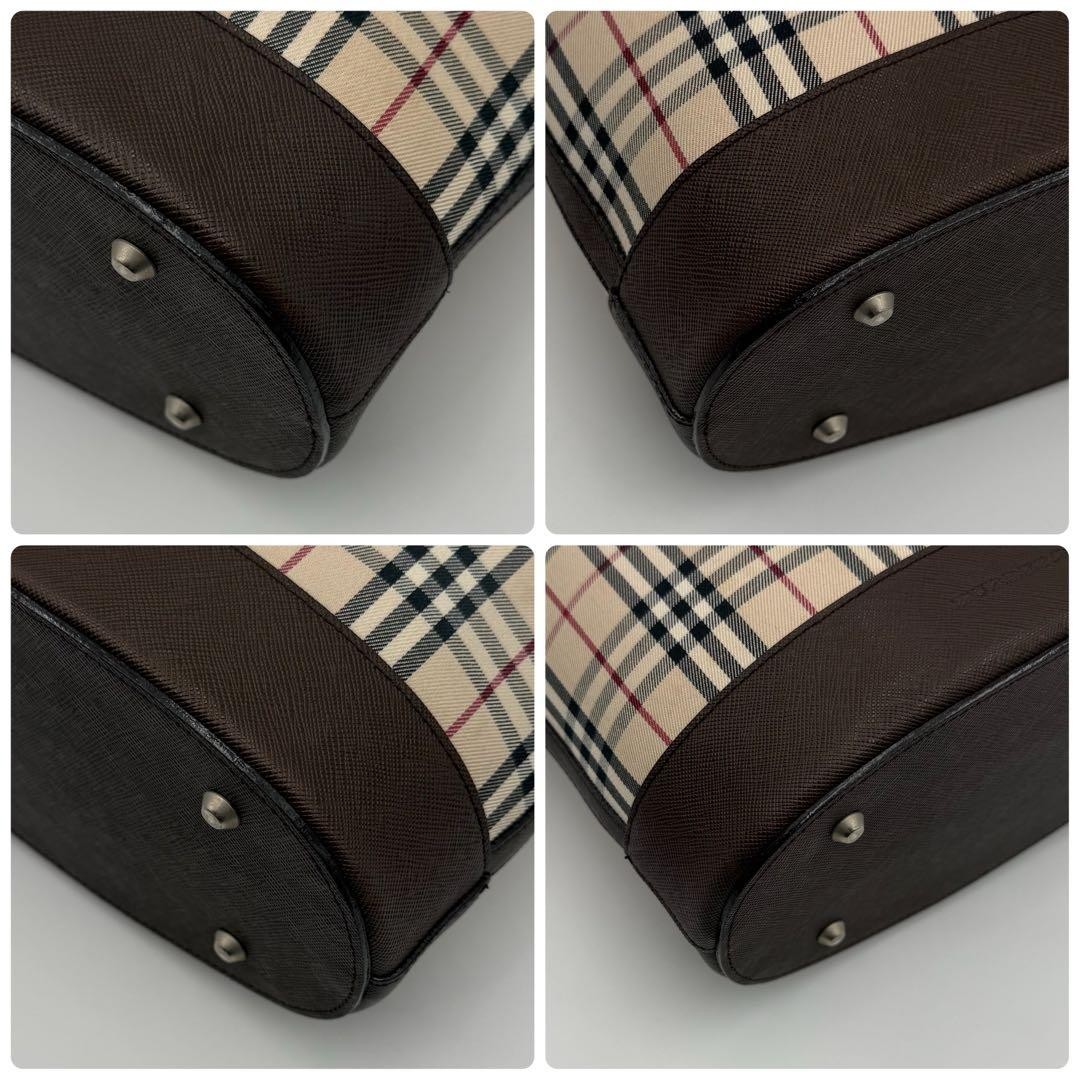Burberry Nova Check Saffiano Leather Bucket Tote Bag Brown Unisex Authentic