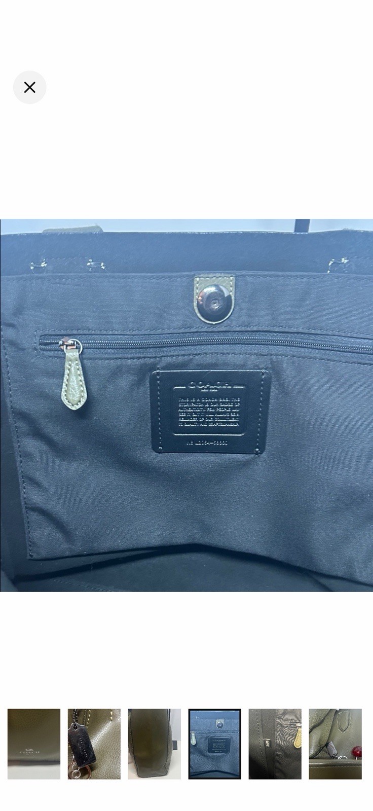 Coach Green Pebbled Tote Bag Magnetic Closure Silver Hardware Cherry Charm