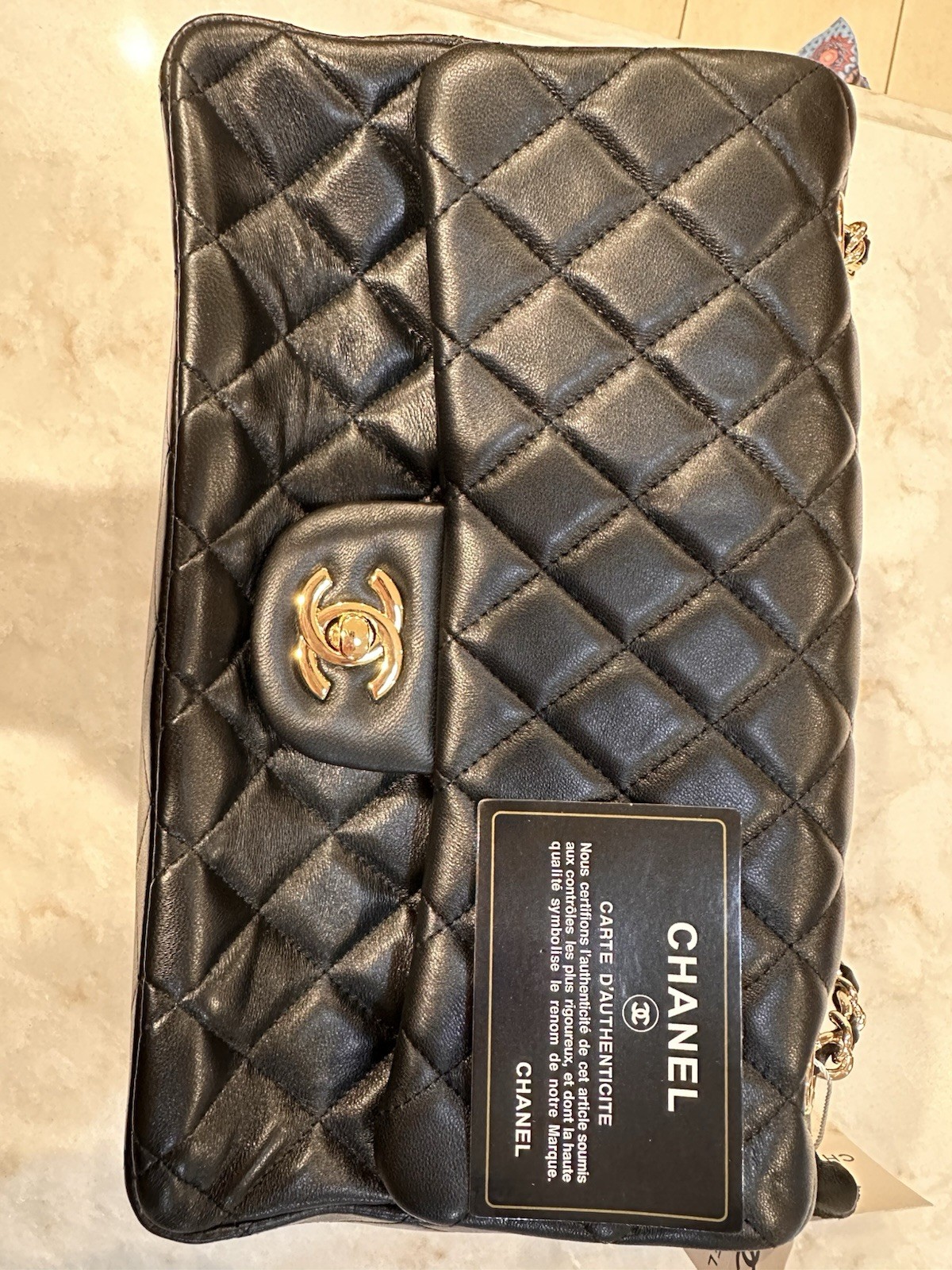 CHANEL Black Quilted Flap Shoulder Bag CC Logo Gold Chain Turn Lock