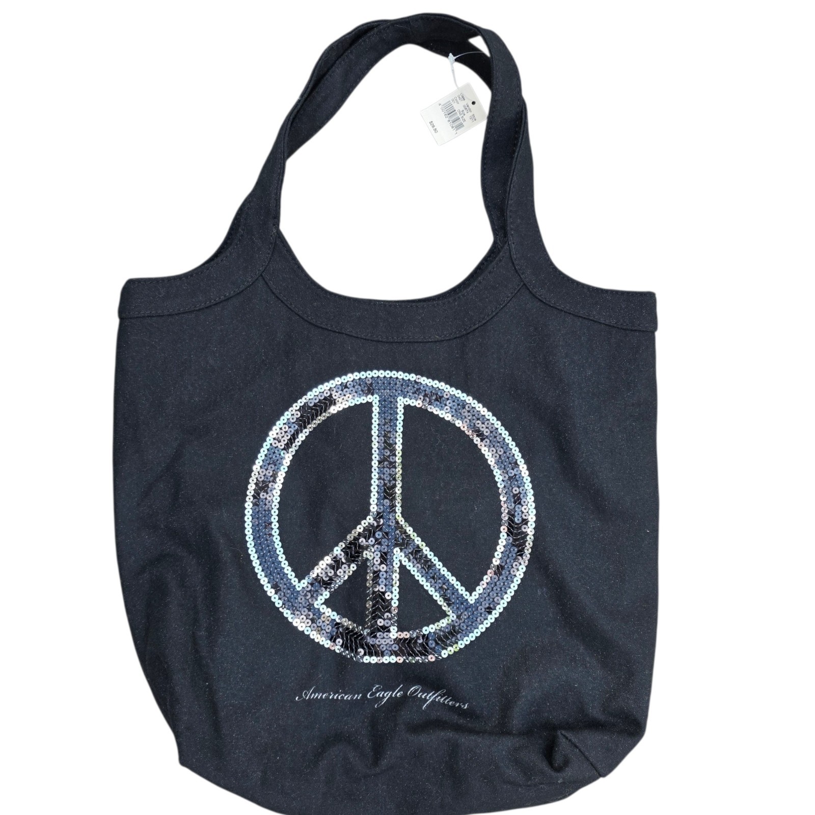 American Eagle Outfitters Black Sequin Peace Sign Tote Bag NWT Y2K Shoulder Bag