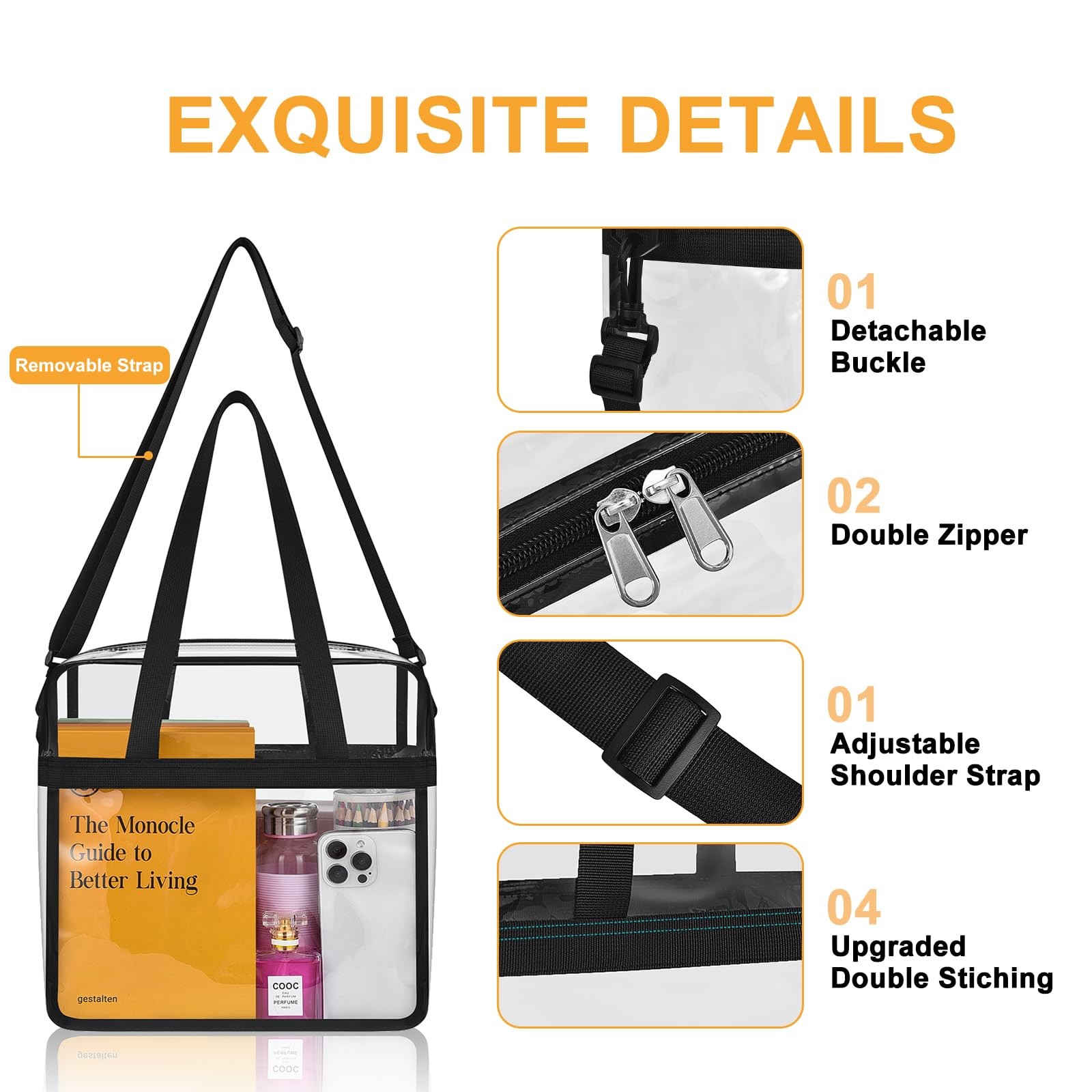Clear Bag for Stadium Events—Clear Bag Tote Bag with Adjustable Straps for Wo…