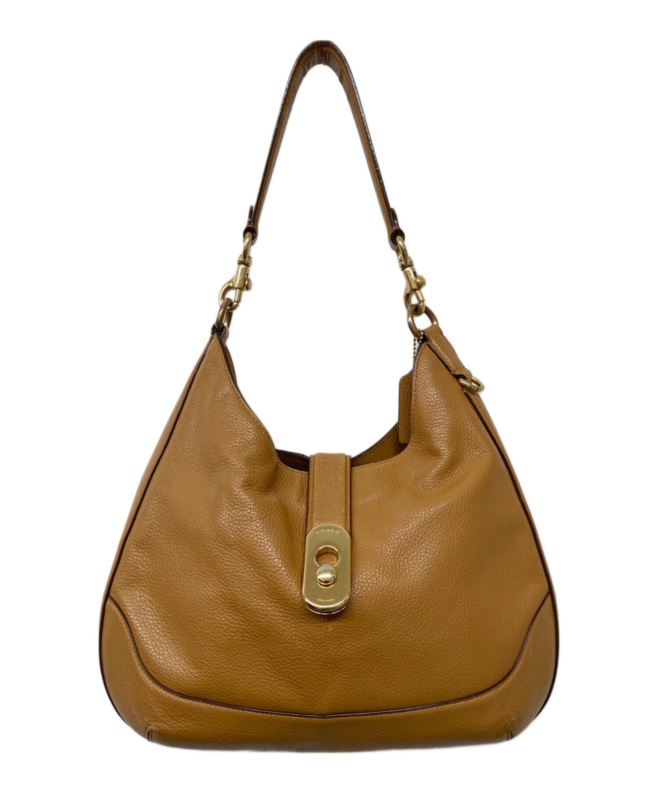 Coach Amber Hobo Brown Leather Shoulder Bag Gold Turn Lock Auth