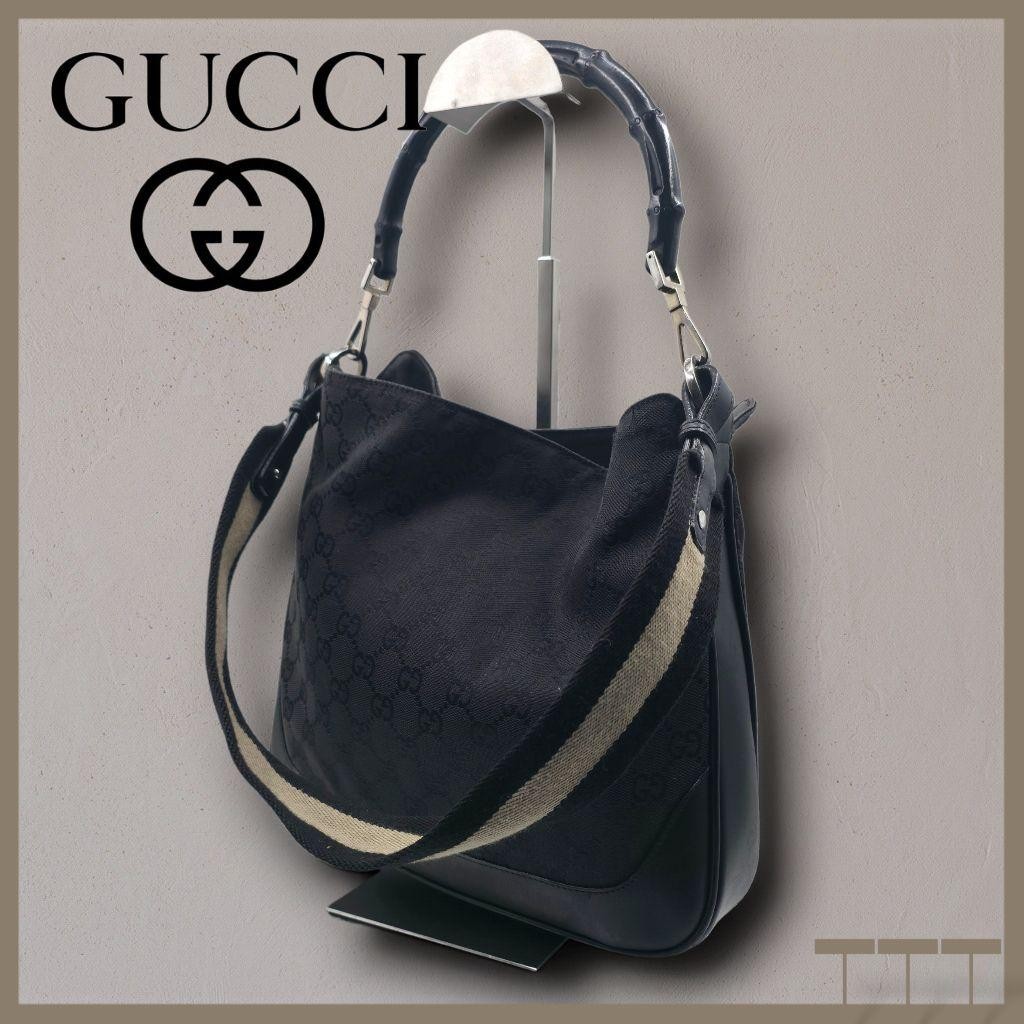 GUCCI Bamboo 2WAY Bag GG Canvas Leather A262