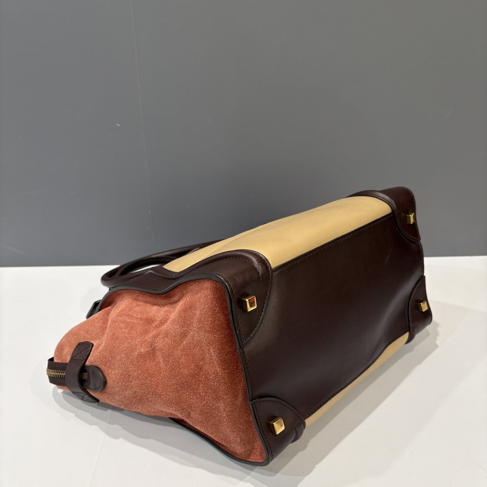 Celine Mini Luggage Grey Burgundy Doblis Suede Calfskin Suede (oy022426a1)