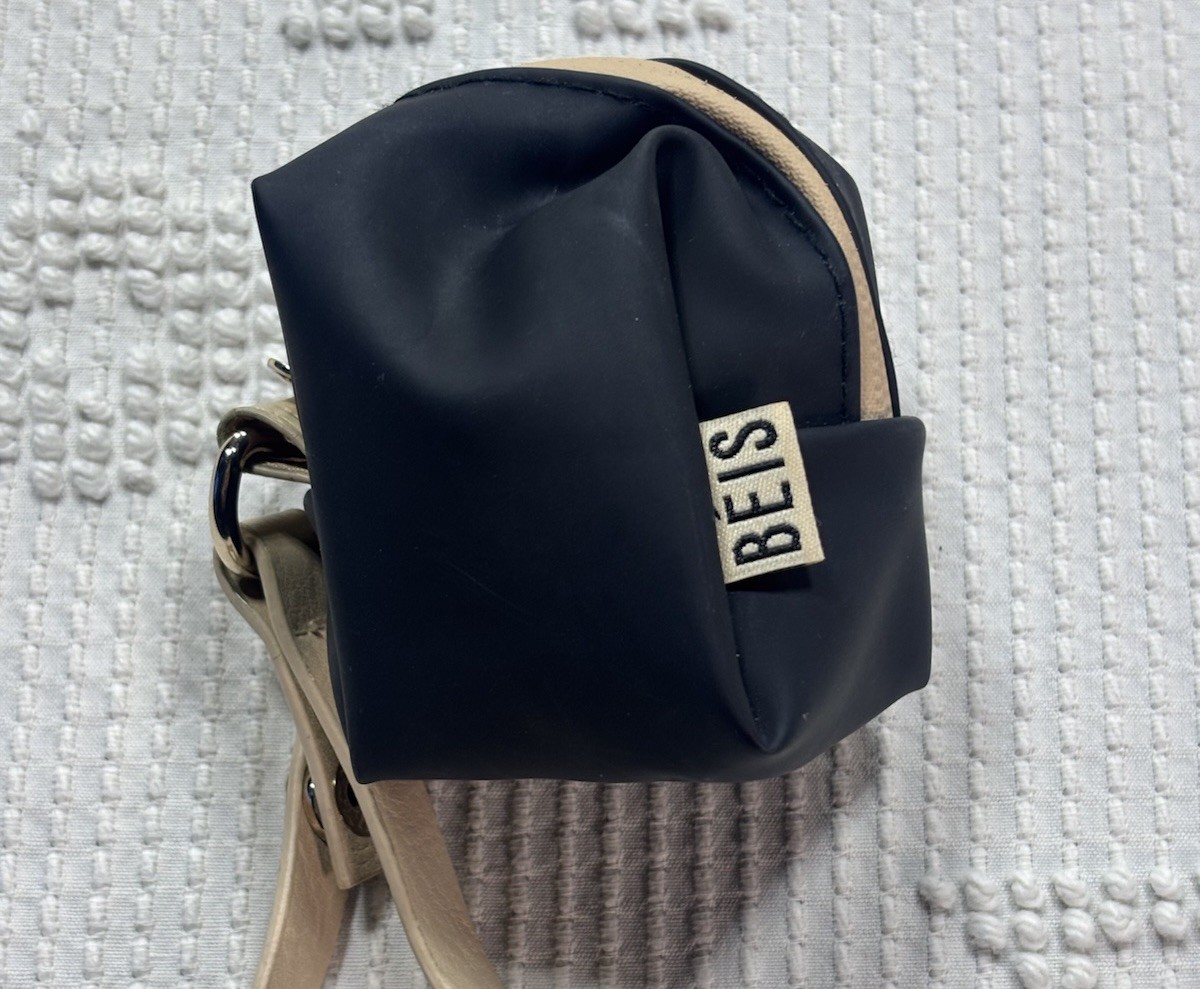 BÉIS Mini Pouch Wristlet Black Cream Travel Bag Organizer Zip Strap Micro Bag