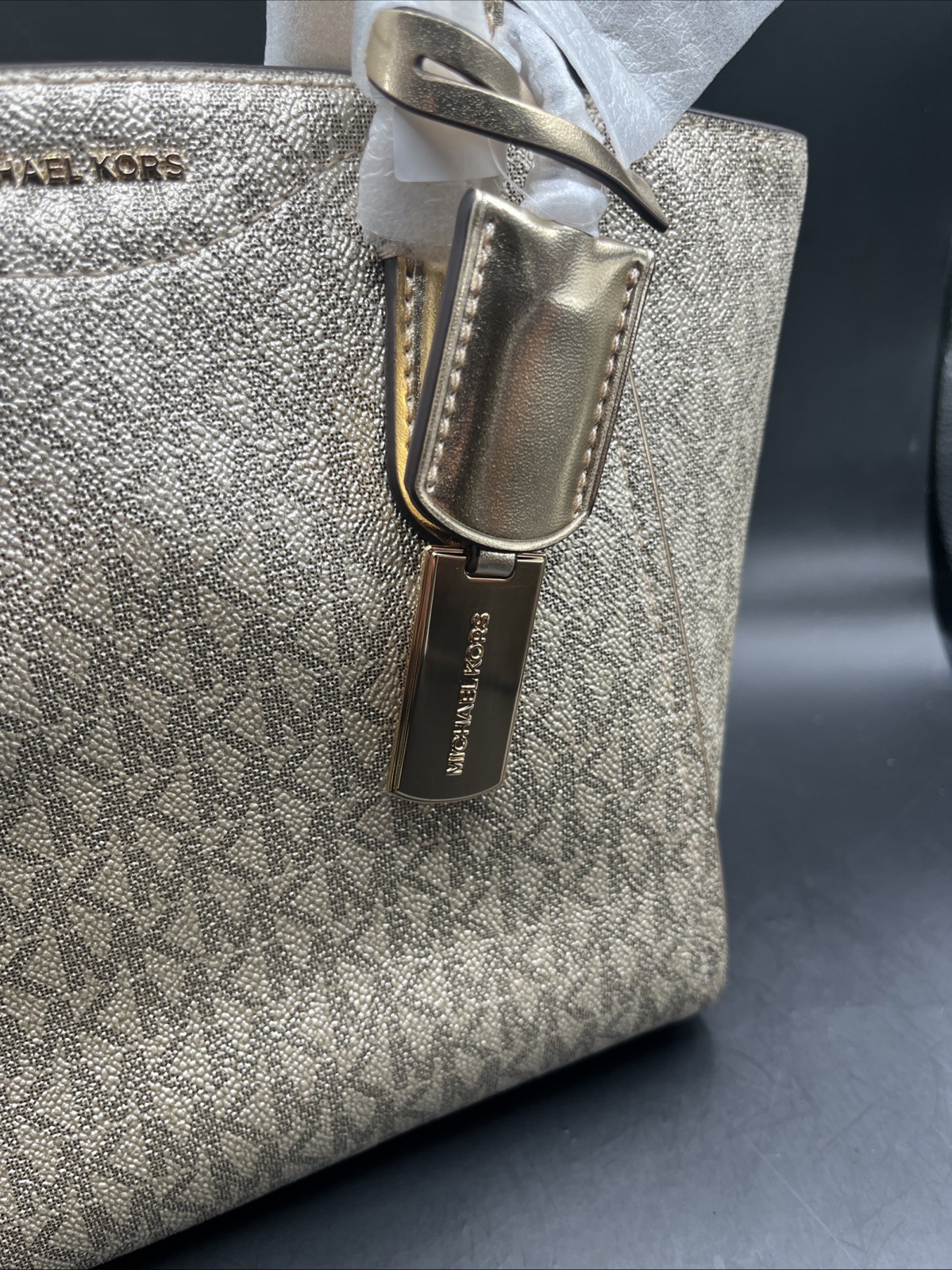 Michael Kors Taryn Small Canvas Convertible Beige Gold Crossbody Bag Purse NWT