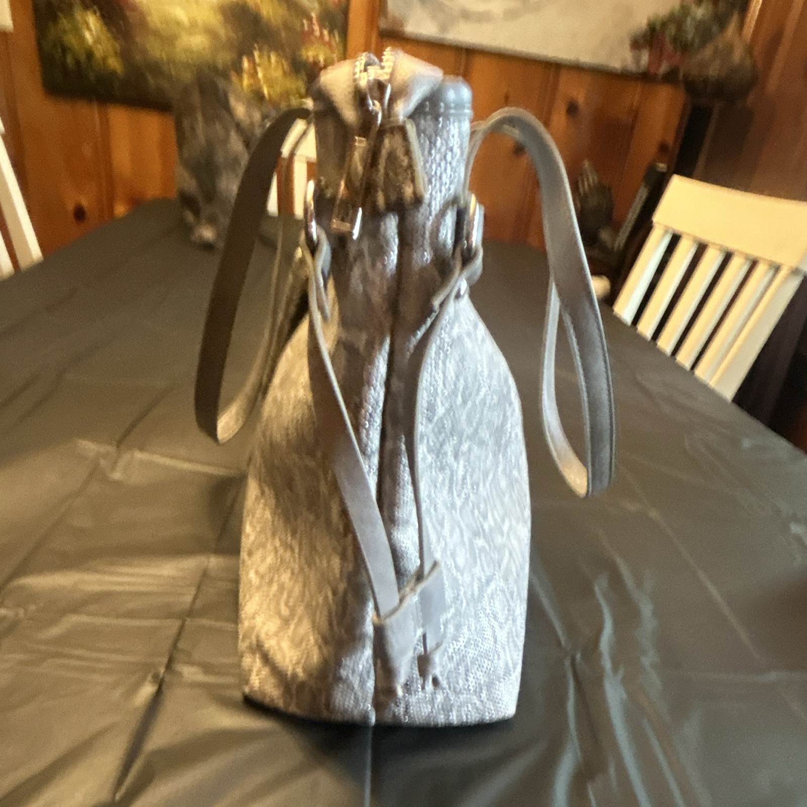 Simply Southern Gray Python Print Tote Purse Faux Leather Shoulder Bag