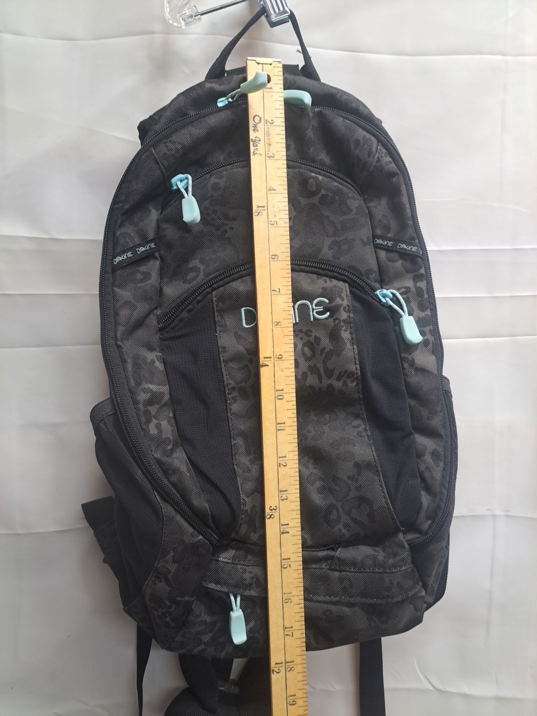 Dakine Black Leopard Print 18inch Back Pack With Light Blue Accents