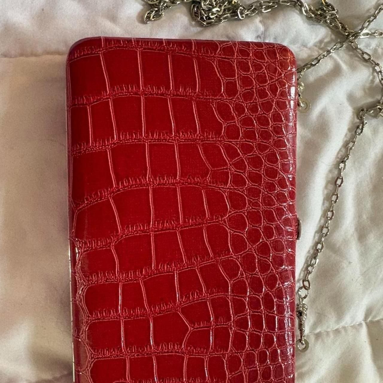 Cosmopolitan The Metropolitan Red Crocodile Texture Clutch with Chain