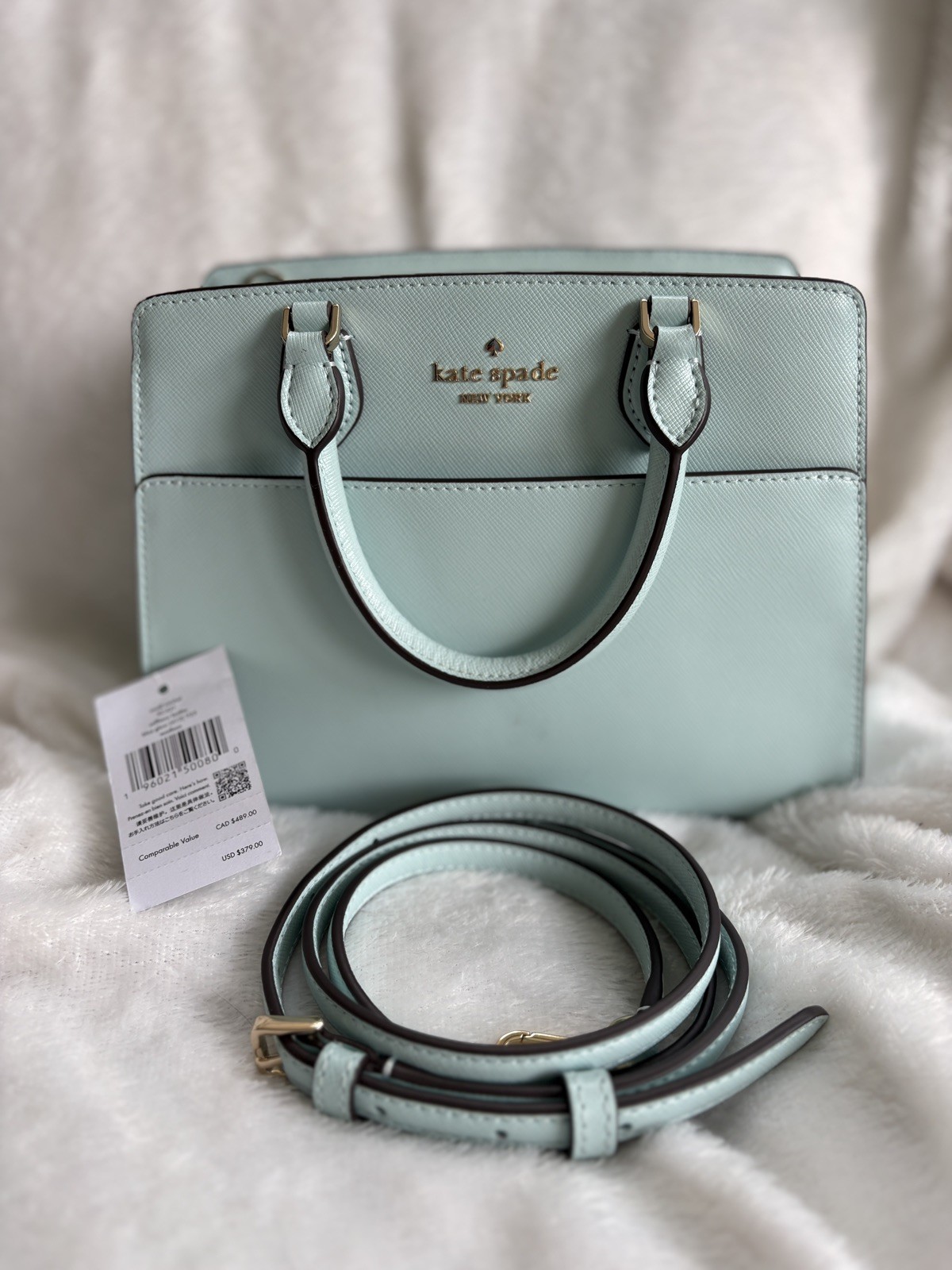 Kate Spade Madison Saffiano Leather Medium Top Zip Blue Glow Satchel Bag KC436