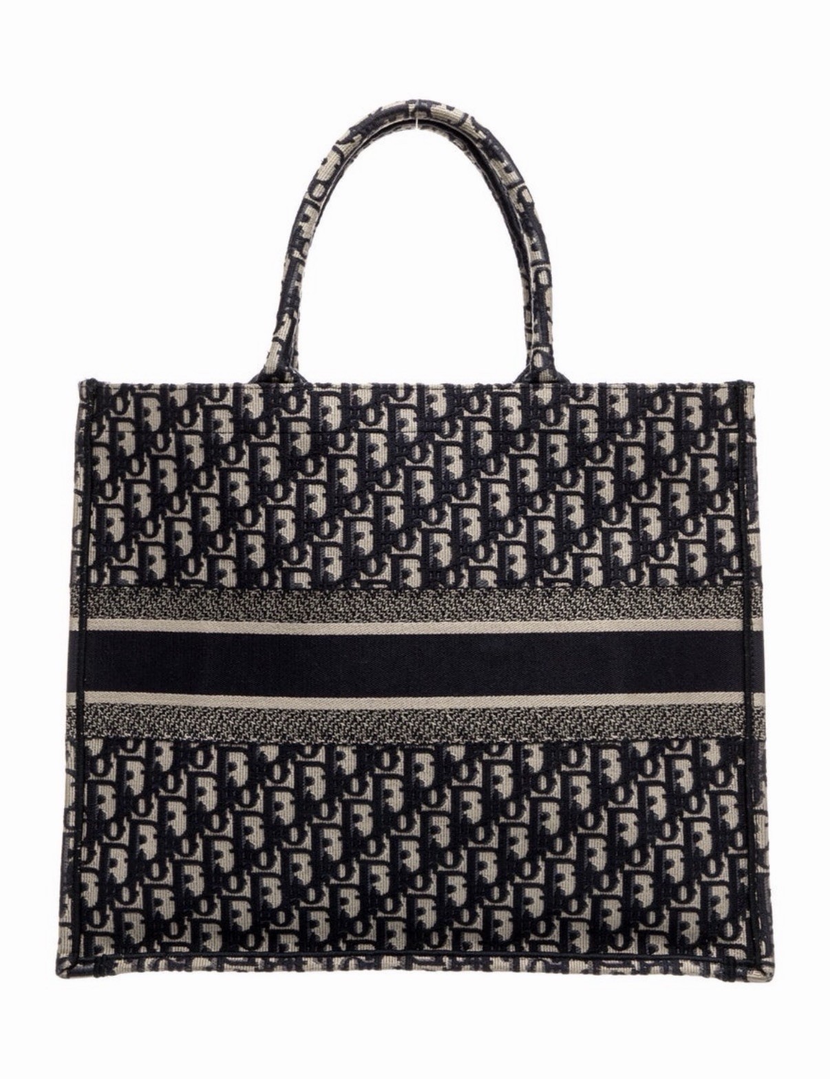 Dior Book Tote Oblique Monogram Embroidered Logo Tote Bag Blue Beige