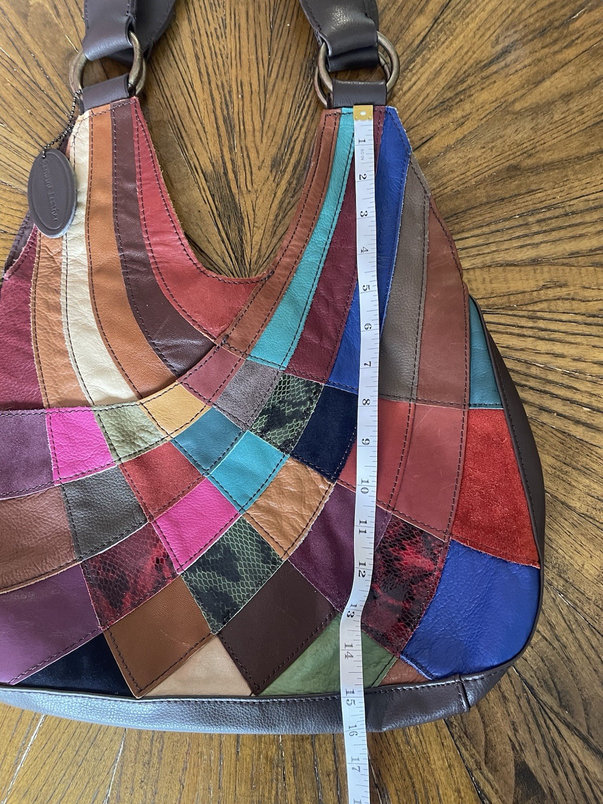 Wilsons Leather Multicolor Patchwork Shoulder Bag Brown Strap Zip Magnetic