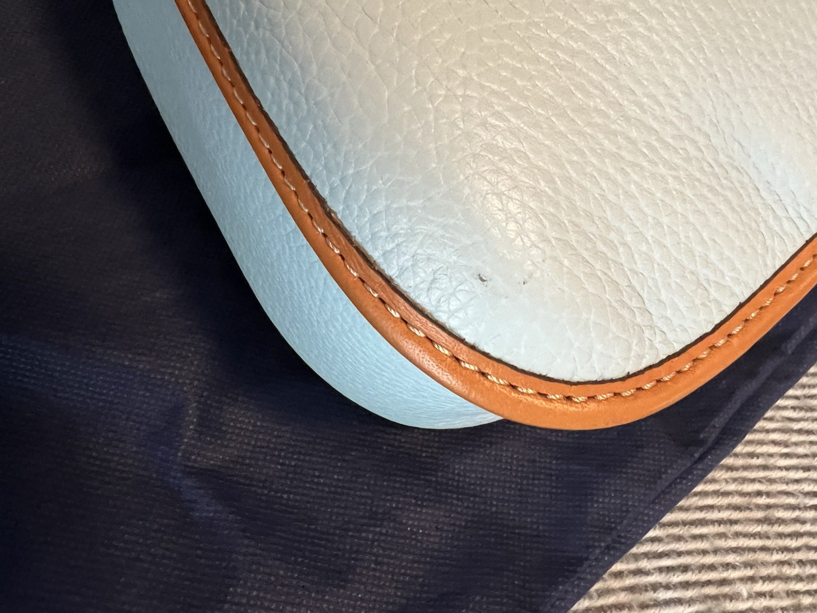 Dooney & Bourke Cristina/Christina Satchel Light Baby Blue and Saddle