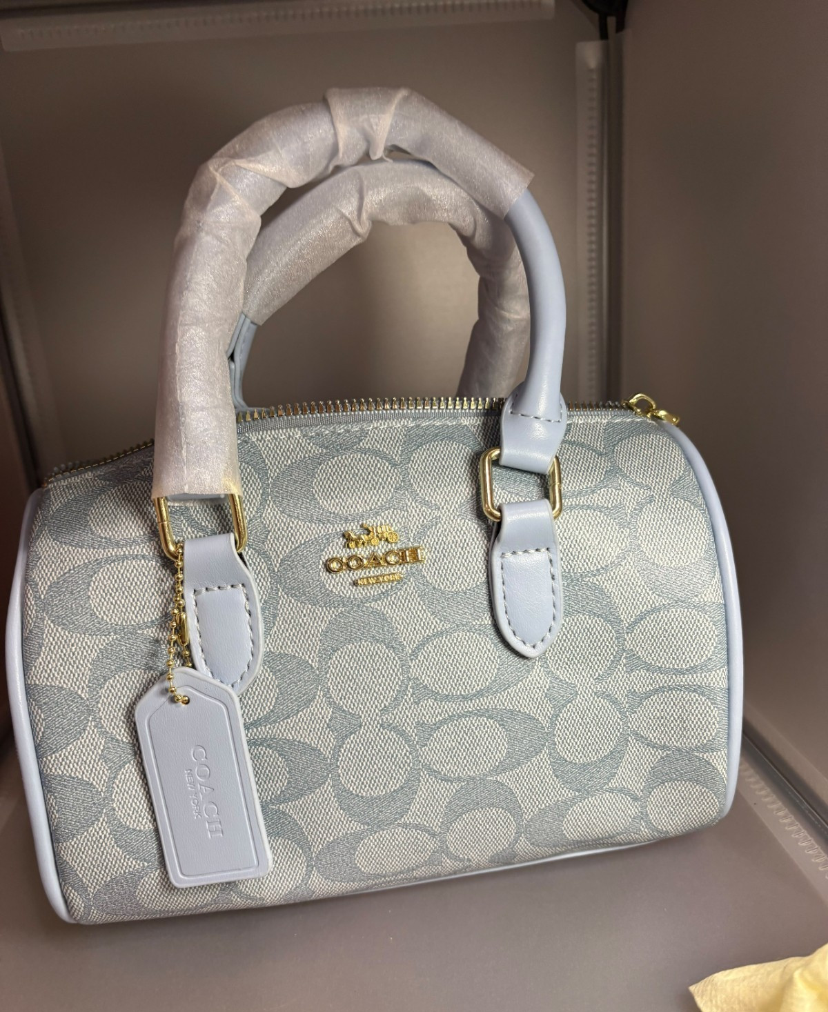 Coach Signature Logo Top Handle Satchel, Zip Closure, Multicolor, Gold Hardware