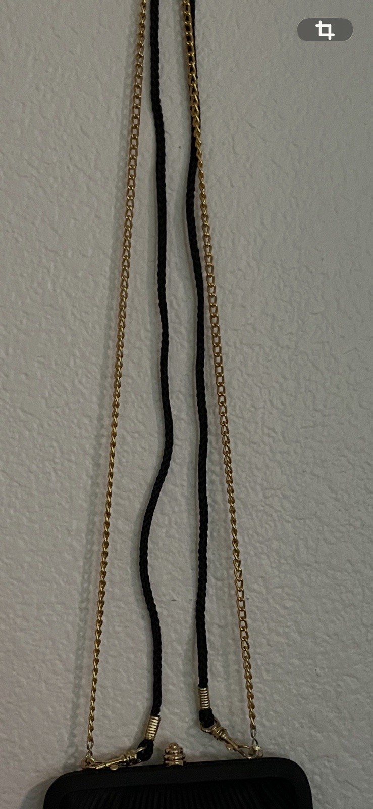 Small Black Satin Pleated Handbag 5 1/2 X 7 Inch Gold and Cord Shoulder Straps