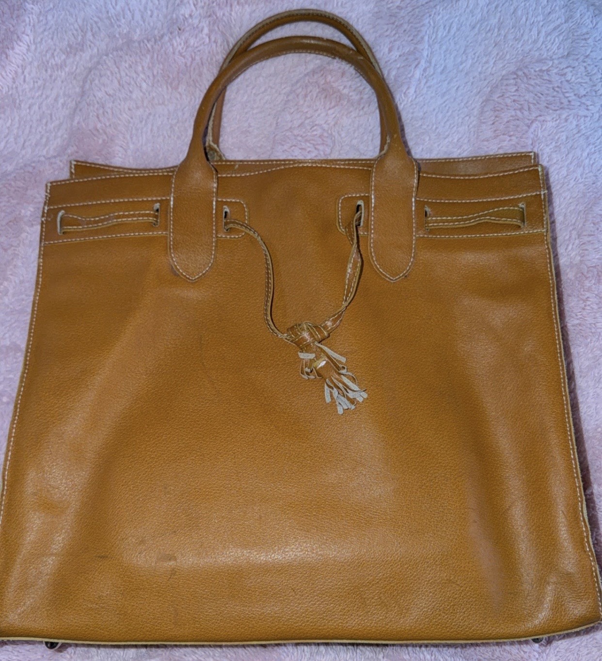 Mitzi Baker Fashion Boutique Tan Brown Vegan Leather Large Tote Satchels Grunge