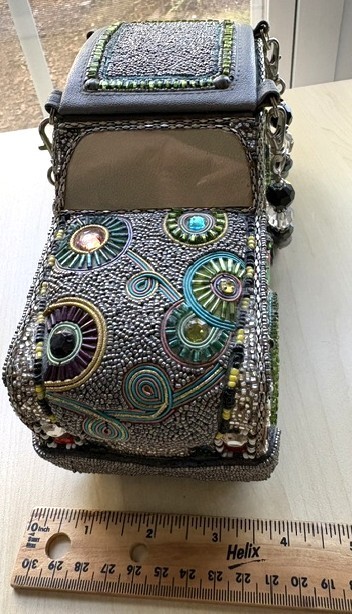 Mary Frances ROAD TRIP CAR AUTO HANDBAG Leather Top Handle Bag Silver Gray/Multi