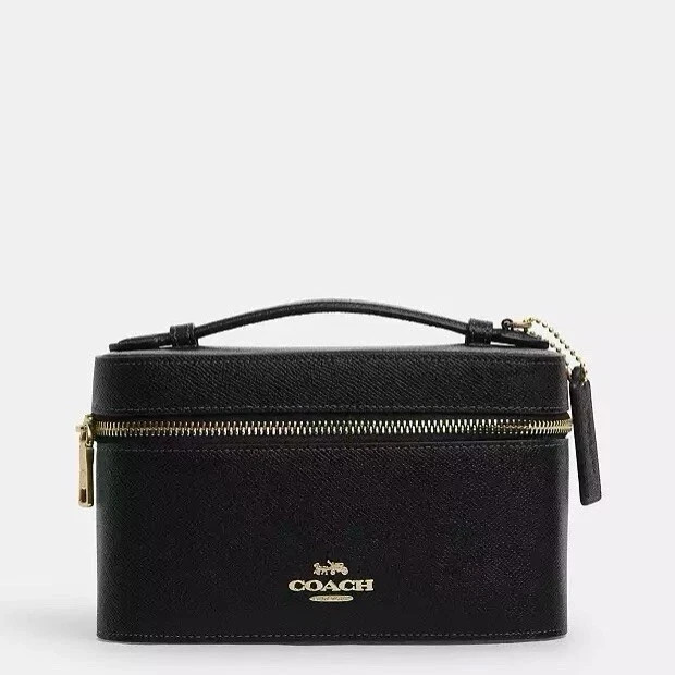 Pre-Owned Coach Cosmetic Case Leather Gold/Black CW727