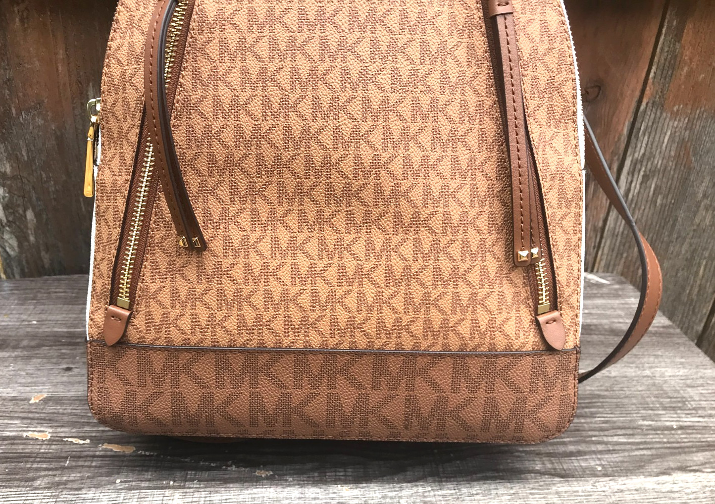 MICHAEL KORS Logo Brookly Peaunt Backpack Zippered Closure Top Handle NEW W/TAGS