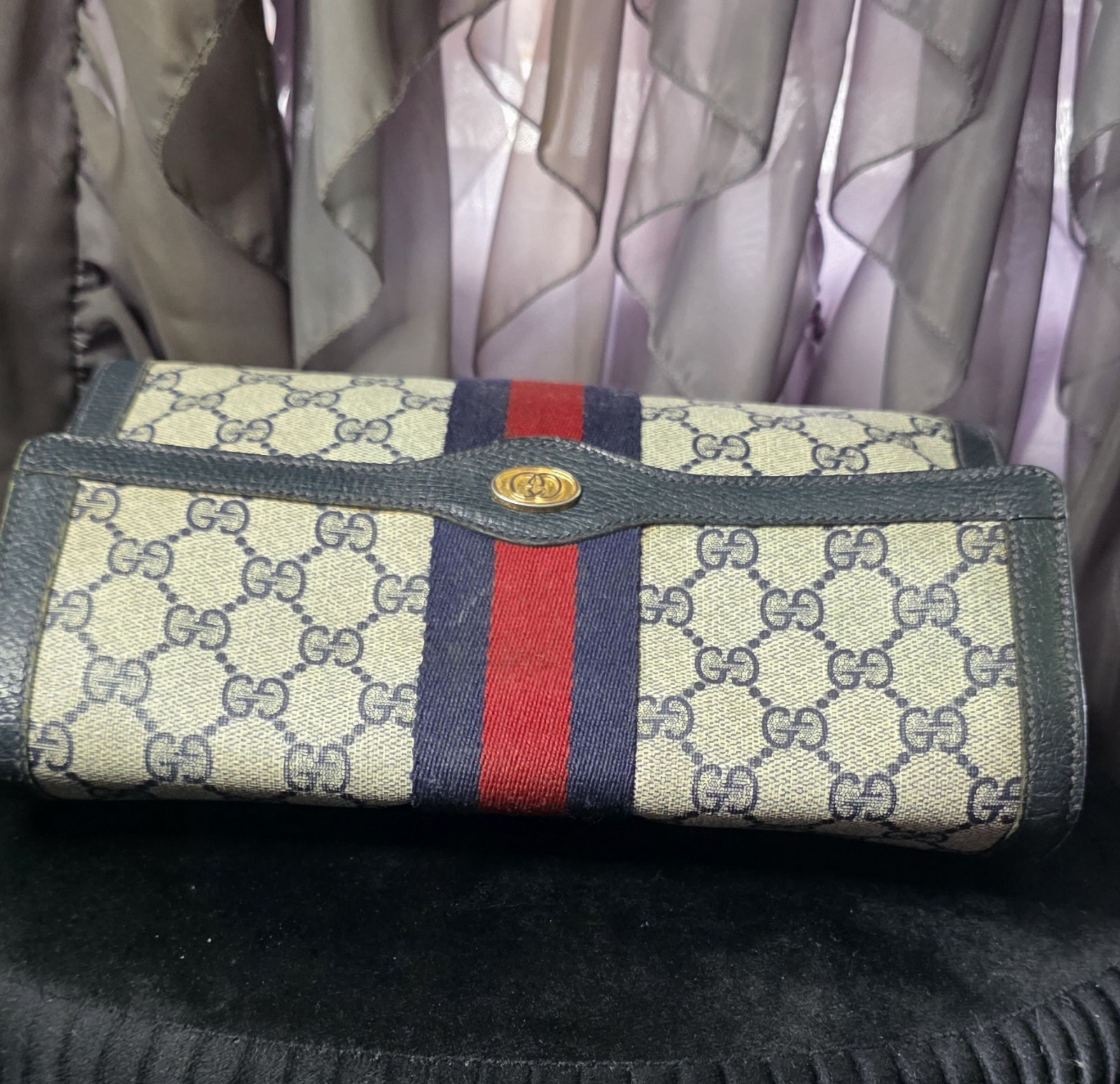 Gucci Vintage GG Web Clutch Blue Canvas