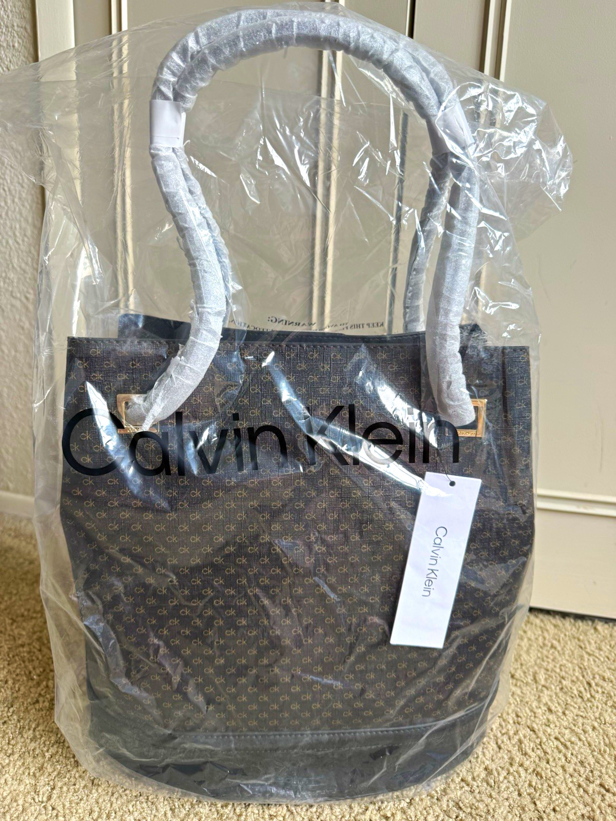 Calvin Klein monogram Brown khaki/Black tote with magnetic strap