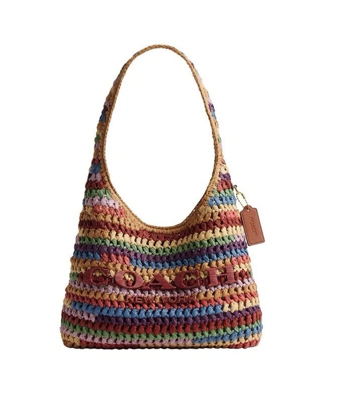 ❤️Coach Brooklyn Medium Brass/Multi Straw Shoulder Bag 28 In Original Packaging