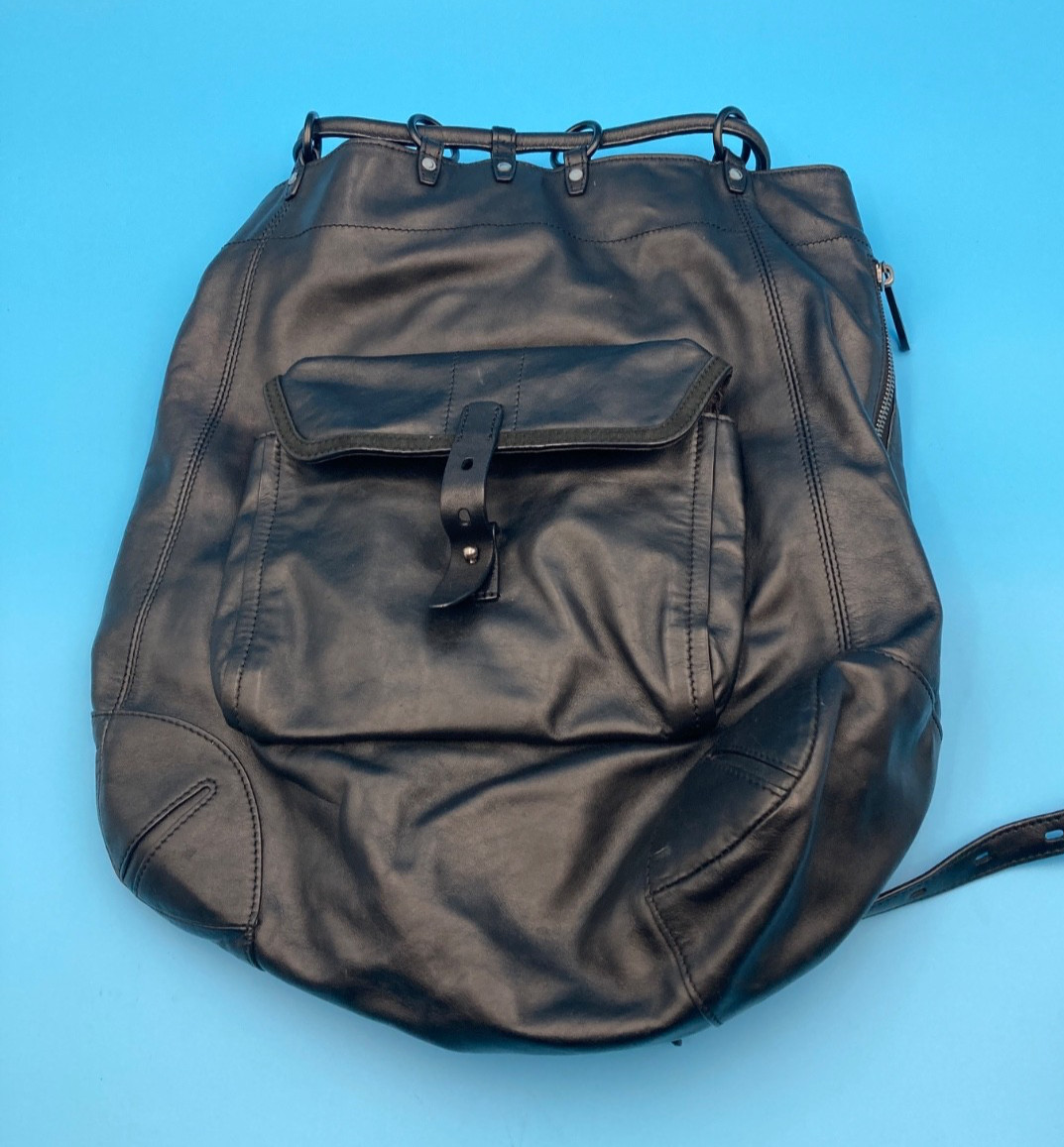 Rag & Bone Grayson Drawstring Backpack BLK Leather Good Condition RB03101-014